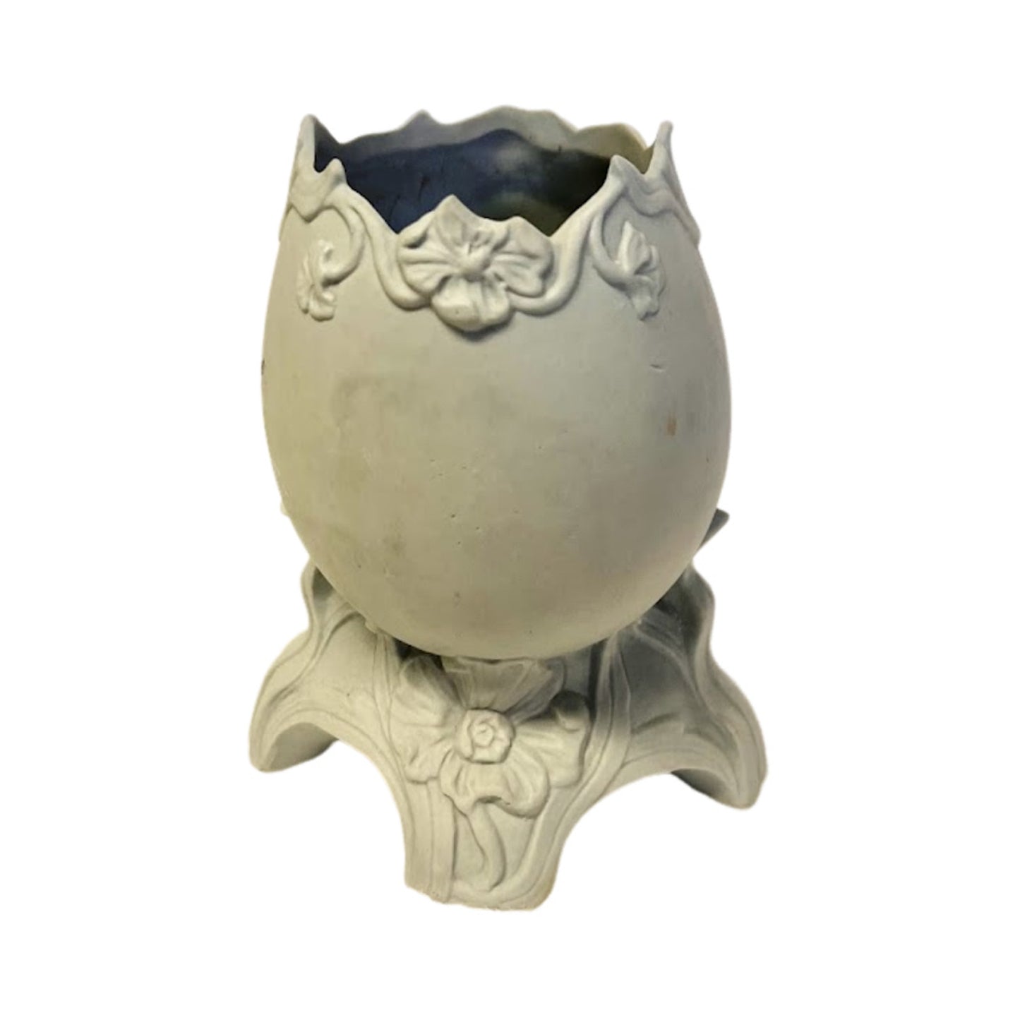 Vintage Lefton Cherub Themed Cracked Eggshell Vase Green