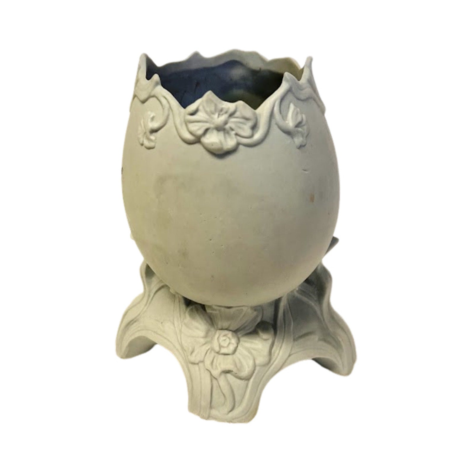Vintage Lefton Cherub Themed Cracked Eggshell Vase Green