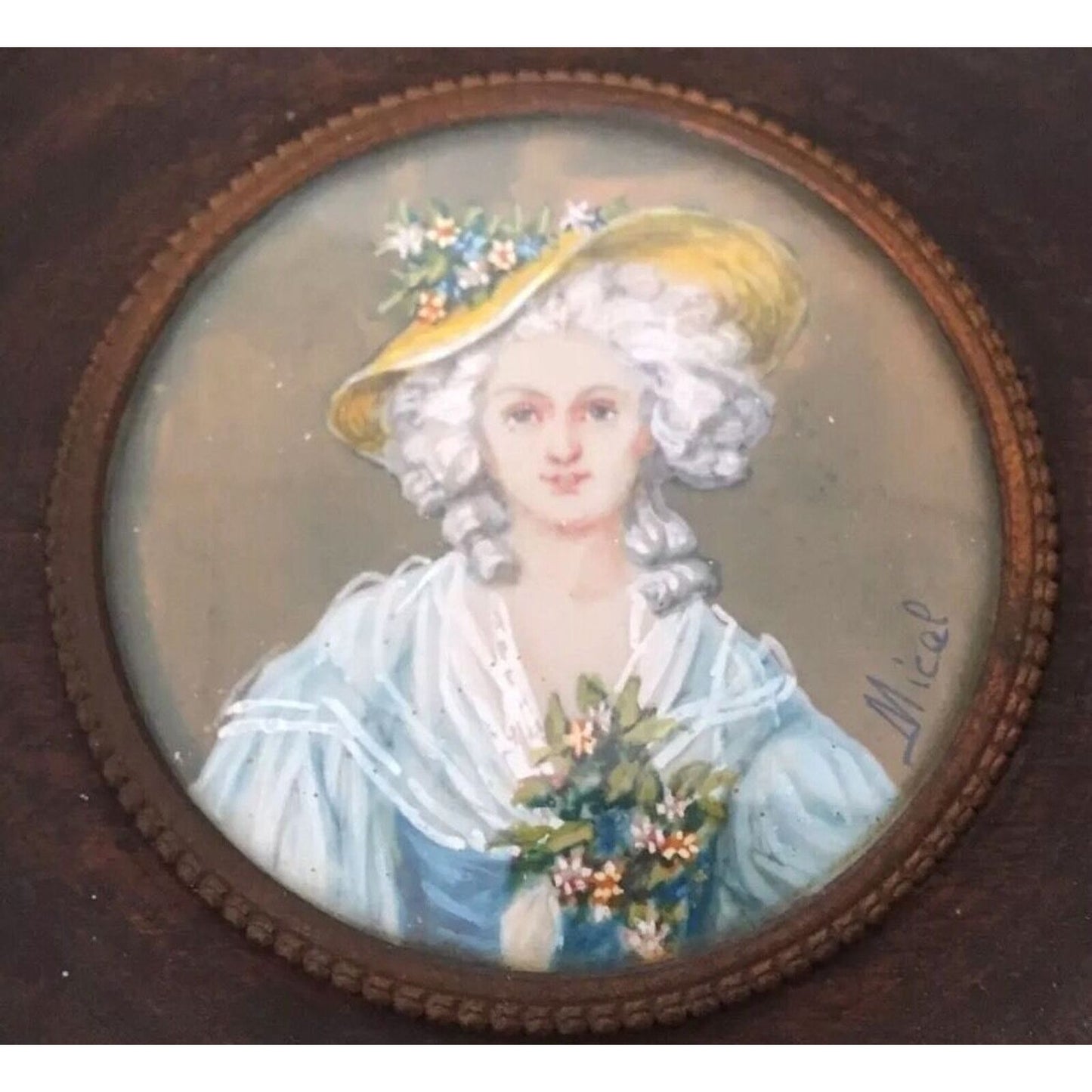 Antique French Miniature Painting Madame Elizabeth Louis Sister Signed Fine Art