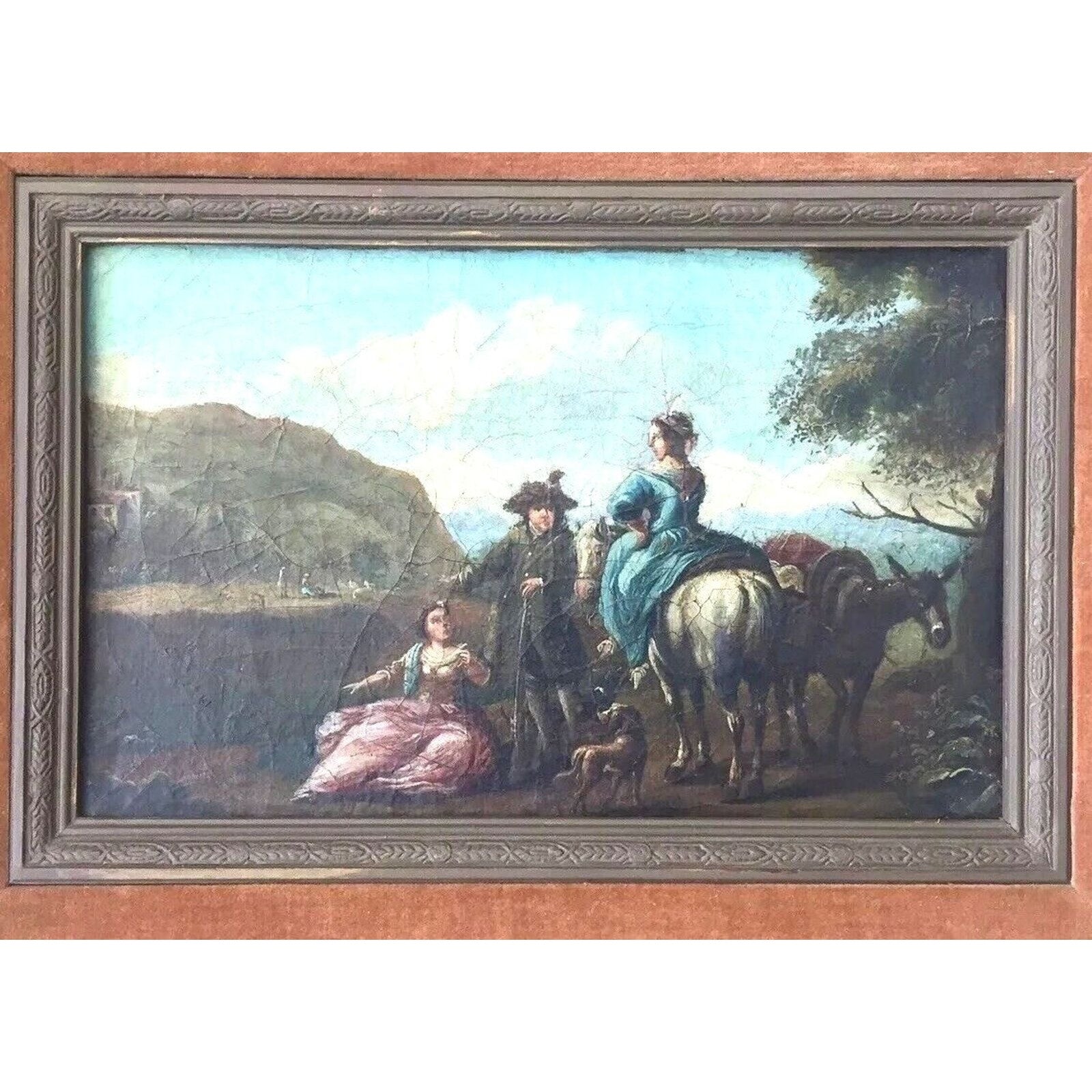 Painting Antique Dutch Oil On Canvas Ladies Fine Art 18th Century Framed Baroque