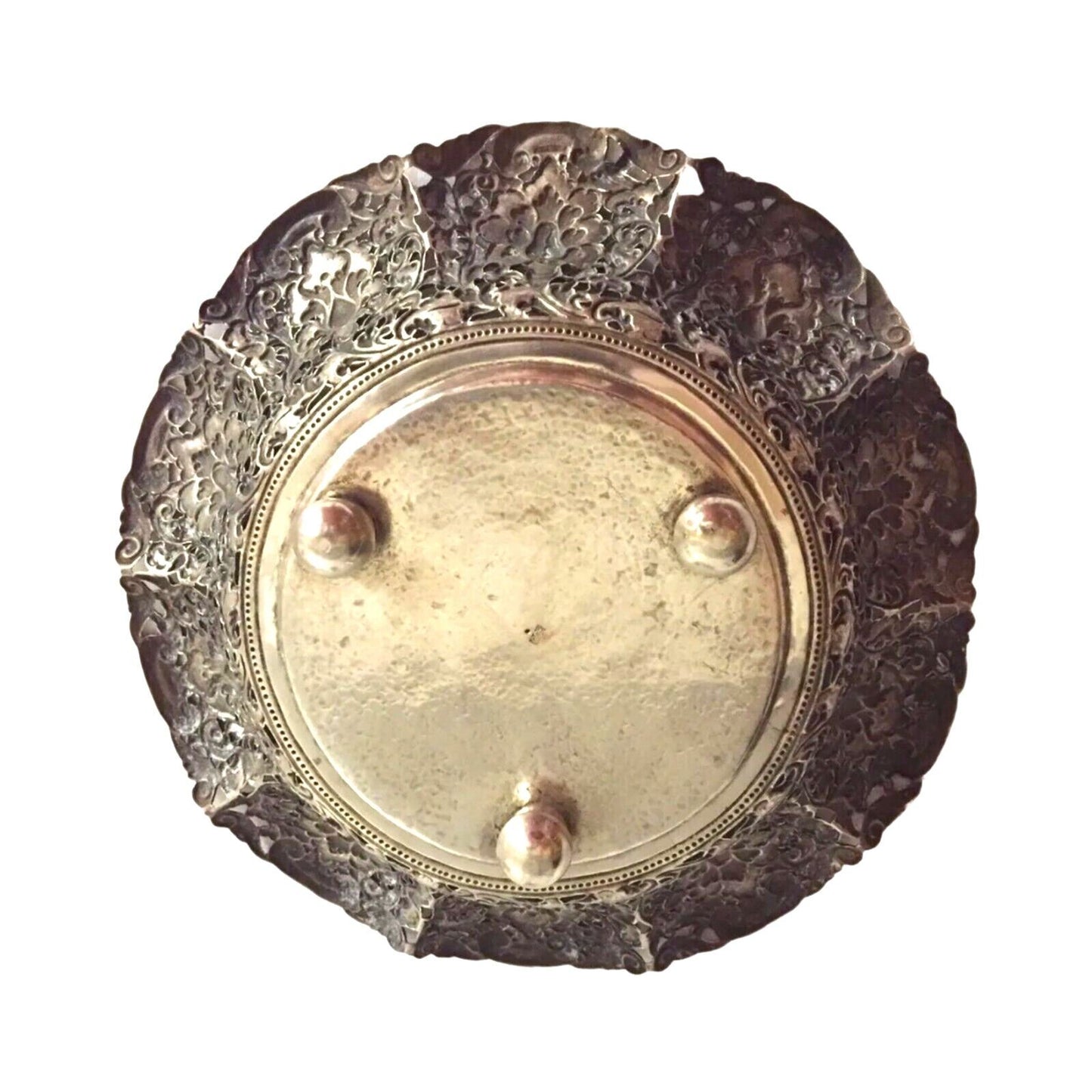 Antique Hanau Pierced Silver Footed Serving Bowl - Floral Orchid Rococo
