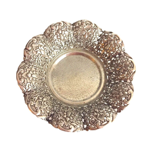 Antique Hanau Pierced Silver Footed Serving Bowl - Floral Orchid Rococo