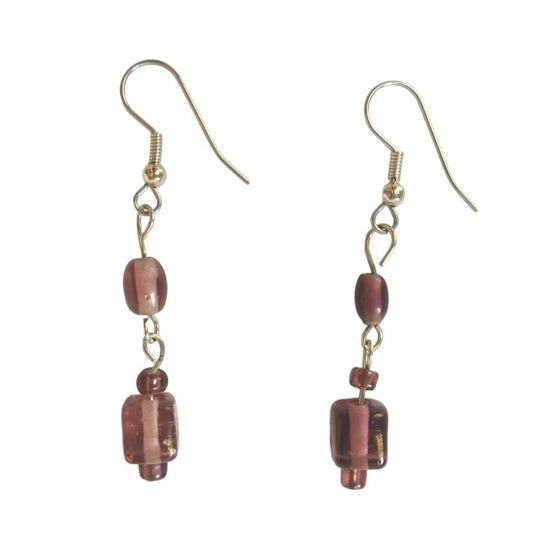Vintage Red Beaded Dangle Drop Earrings Sterling Silver Plated Hooks