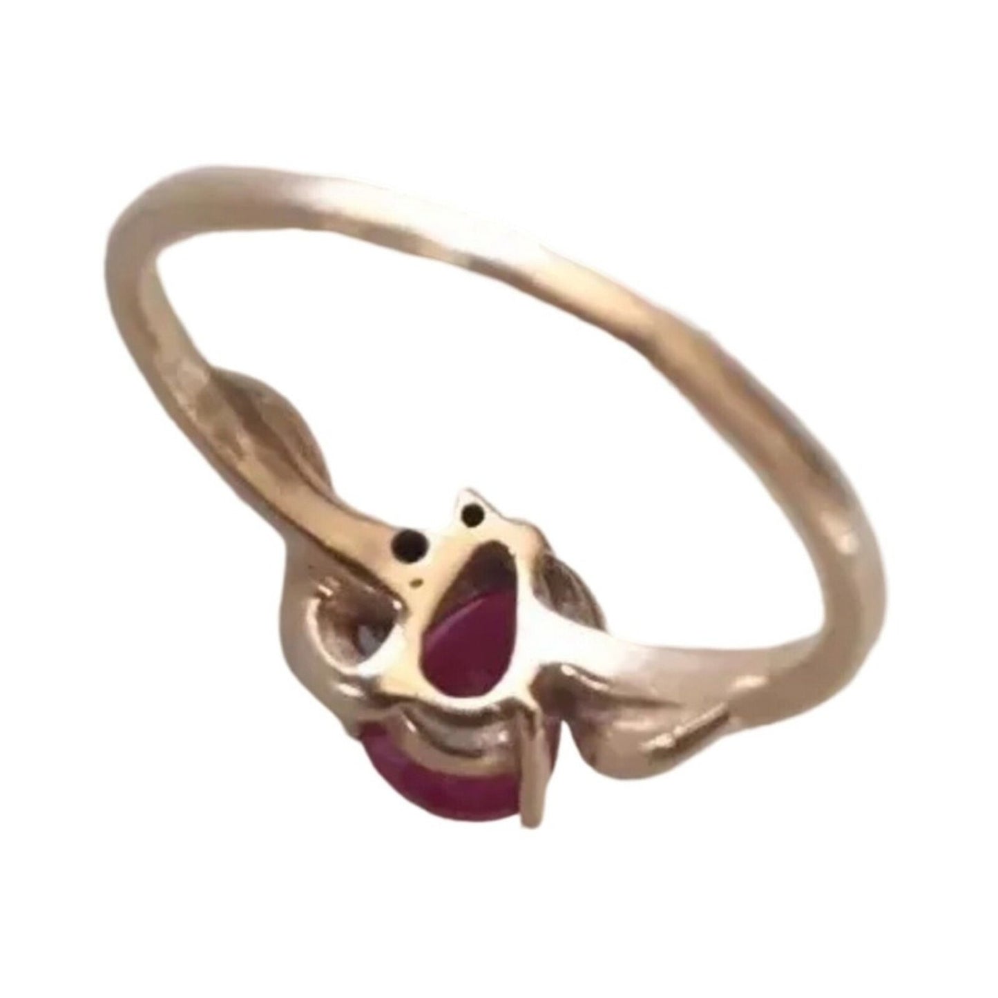 Women's Ring 0.55ctw Pear Cut Red Ruby 05tcw Diamonds 10K Yellow Gold Antique