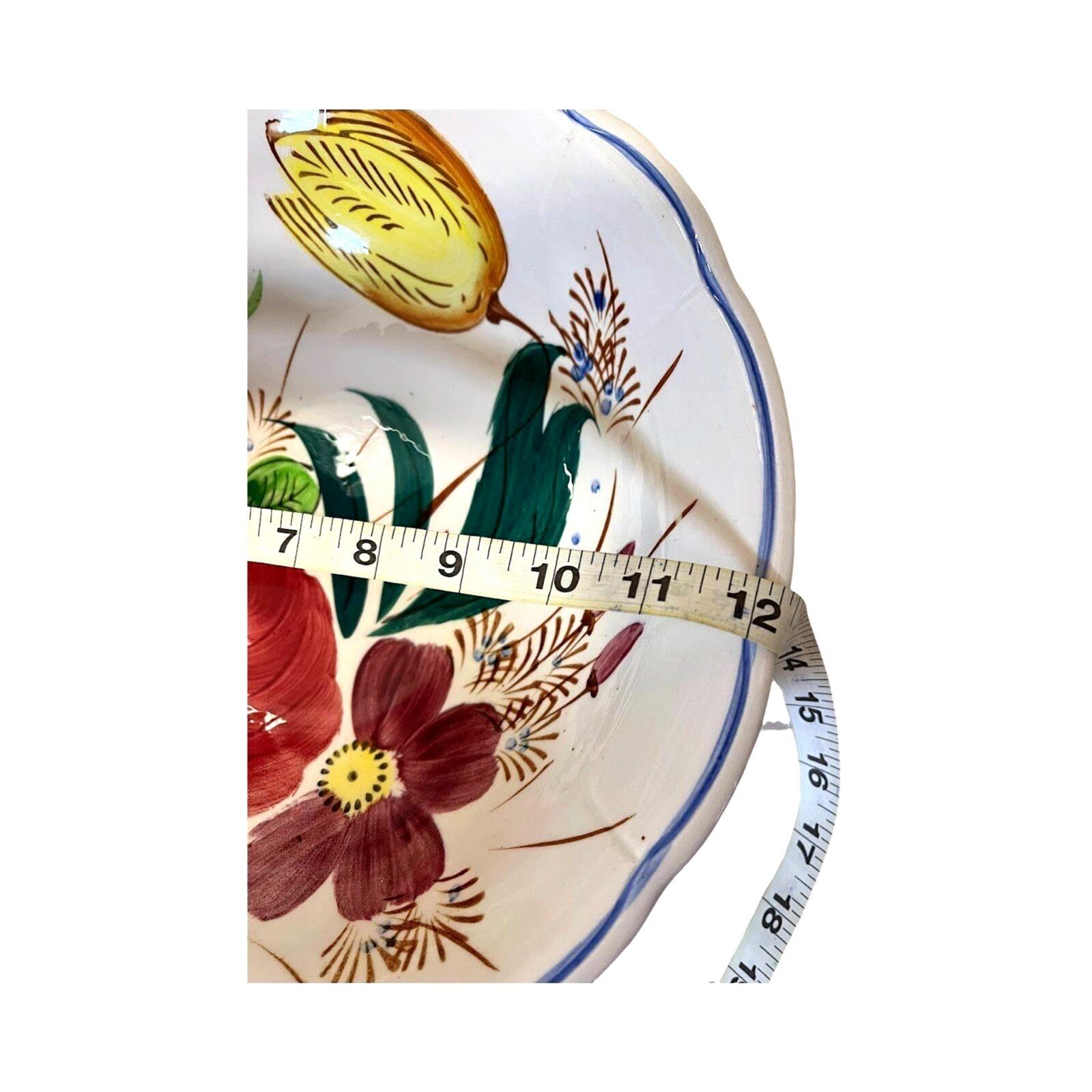 Vintage Salad Serving Bowl Dish Platter White Round Porcelain Floral