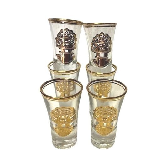 Vintage Set Of 6 Shot Glasses Gold Rimmed Decor Culver Glass Mid Century