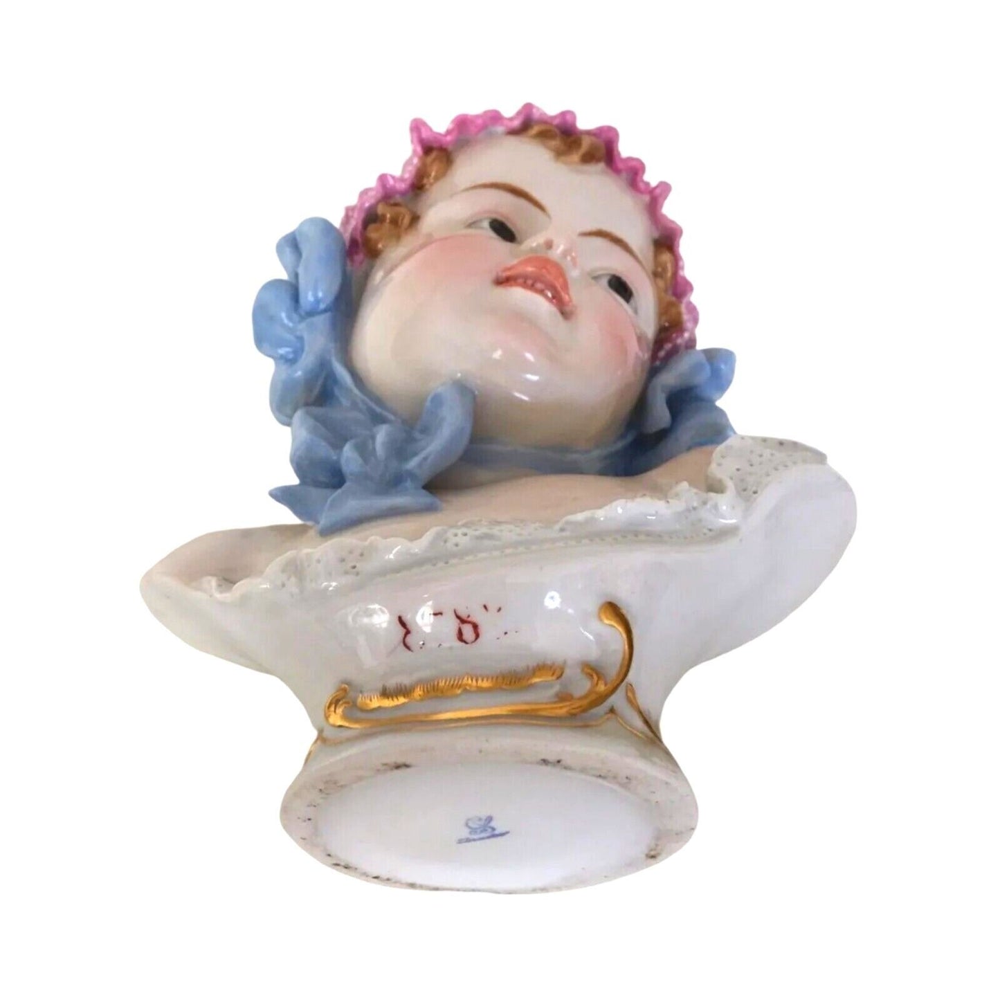 Antique Baby Girl Bust Figurine Sculpture Carl Thieme Dresden Porcelain 19c Art