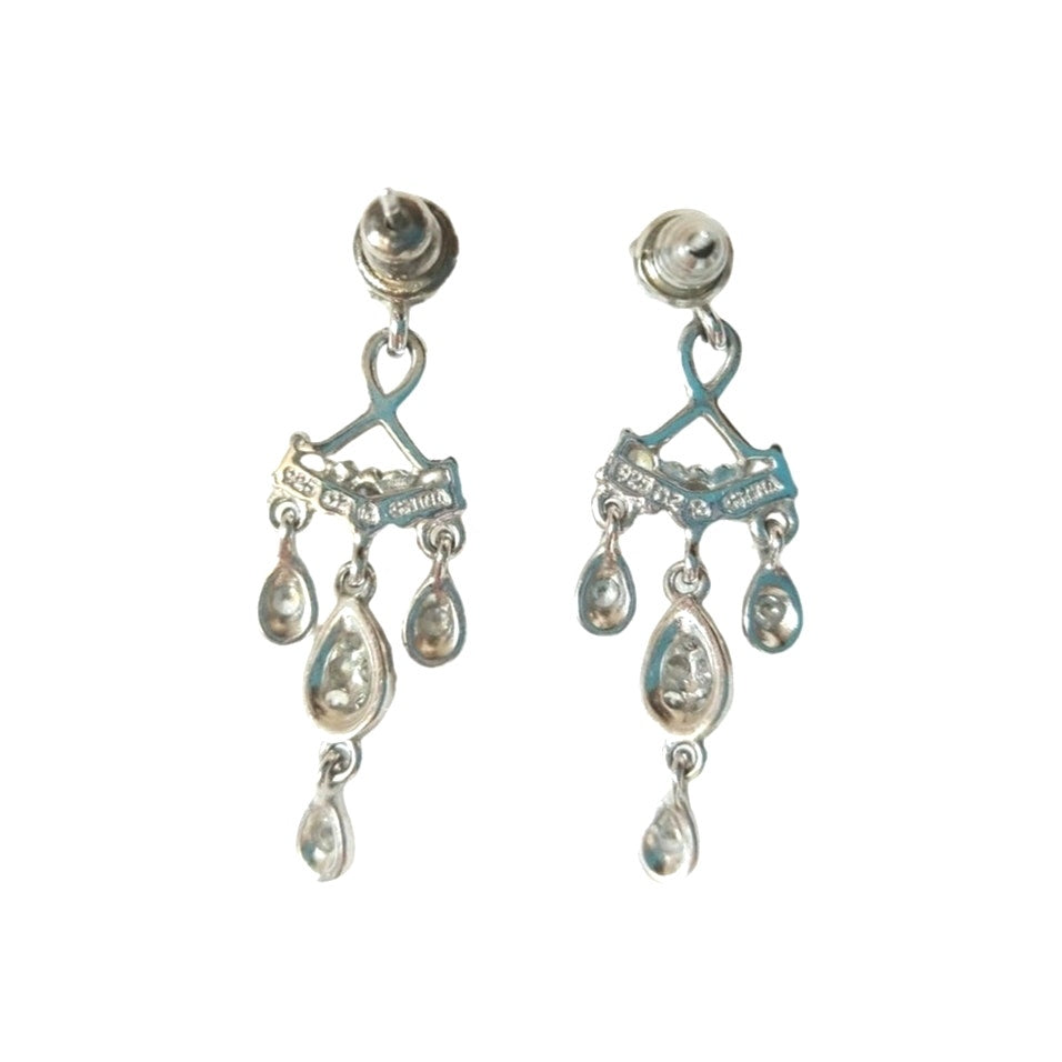Round Cut Cubic Zirconia Chandelier Dangle Earrings Sterling Silver 925 Post