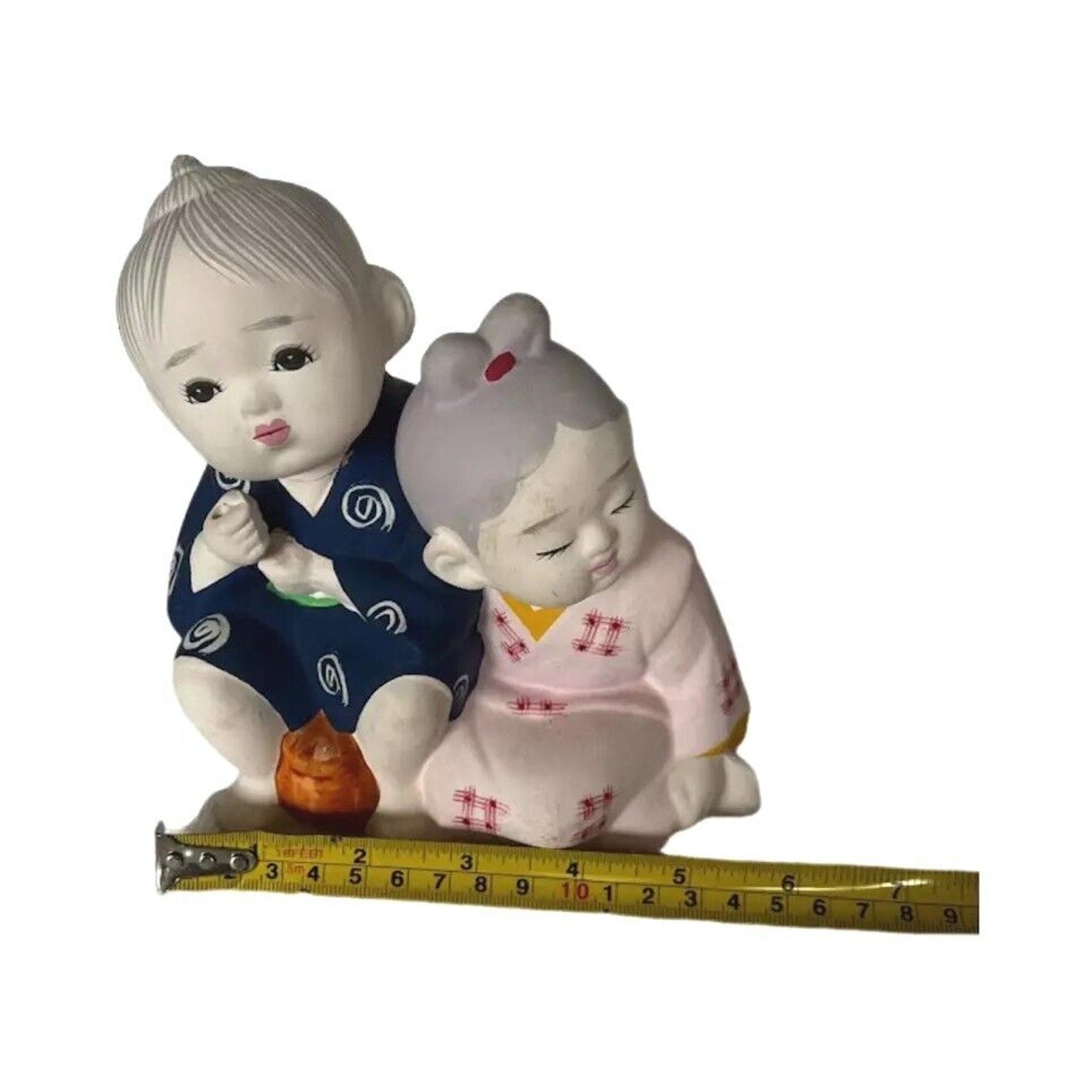 Vintage HAKATA MIMASU DOLLS Hand-Painted Ceramic Boy & Girl Fishing