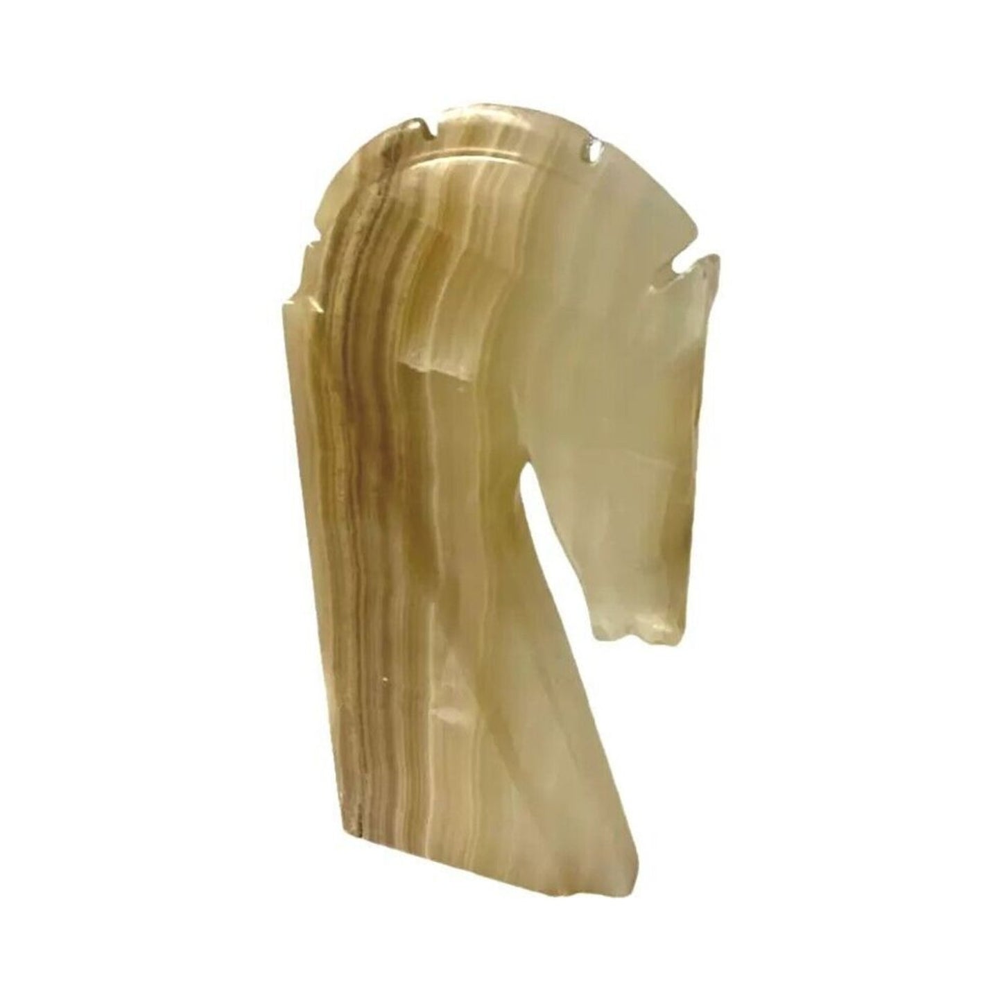 Antique Carved Onyx Horse Head Bookend Figure Paper Weight Yellow-Brown 10"H