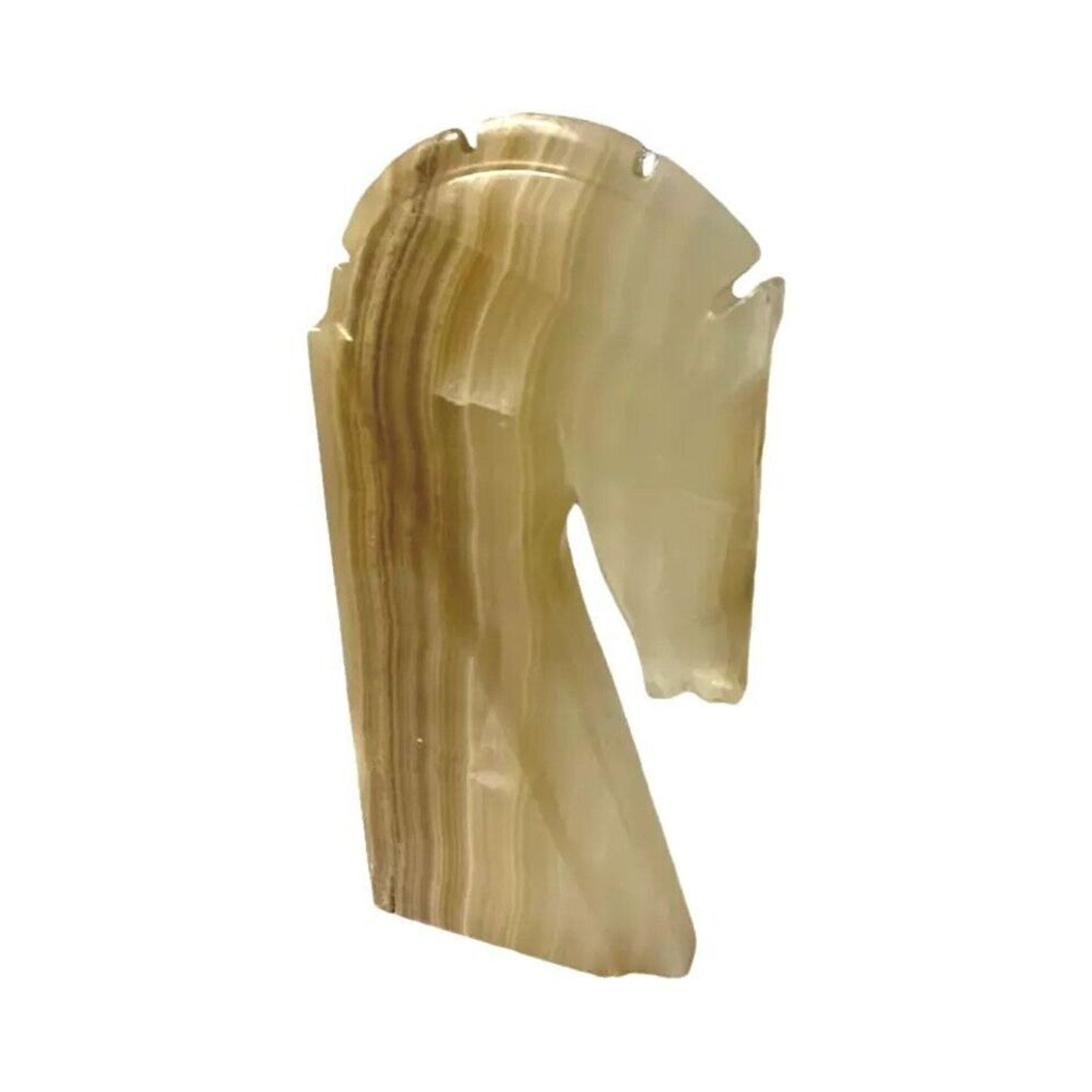 Antique Carved Onyx Horse Head Bookend Figure Paper Weight Yellow-Brown 10"H