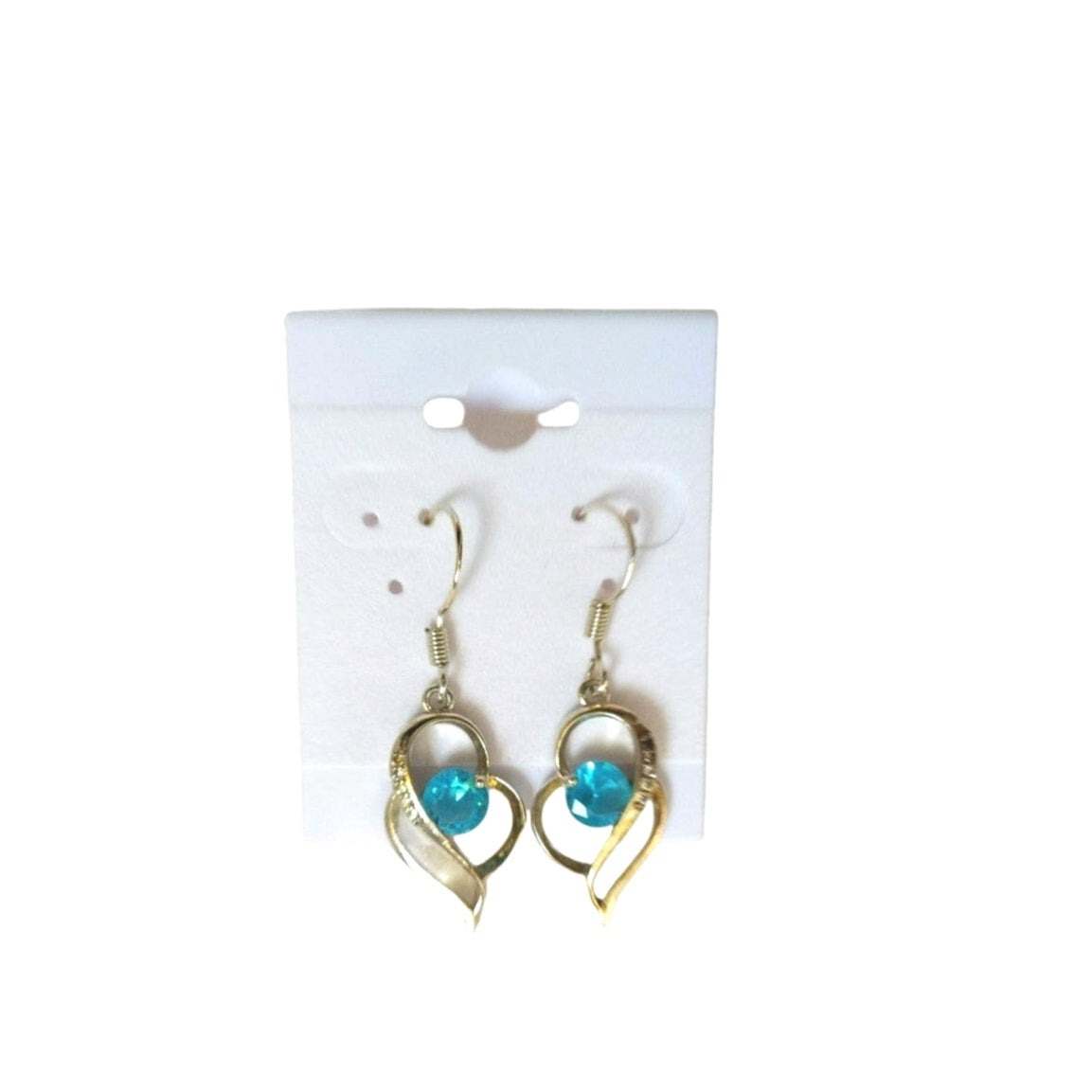 Round Cut Blue & Clear CZ Heart Dangle Earrings Sterling Silver 925 Hook