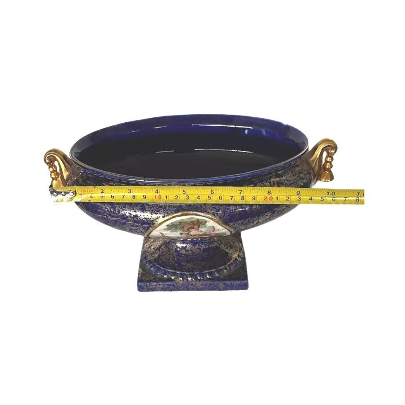 Vintage Cobalt Blue Gold Porcelain Centerpiece Bowl Vase England Victorian Scene