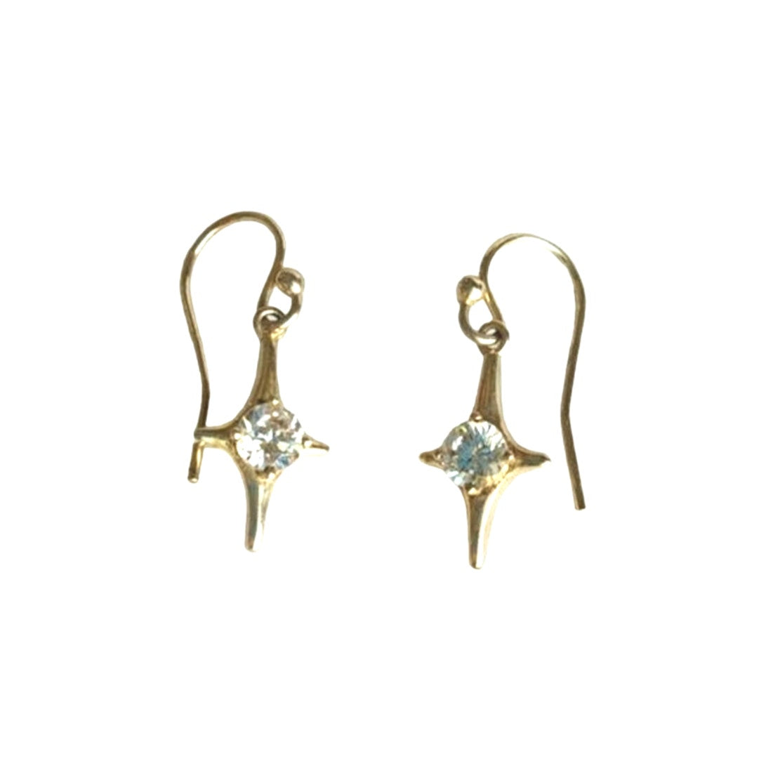 Star Crystal Dangle Earrings NVC Signed Yellow Gold On Sterling Silver 925