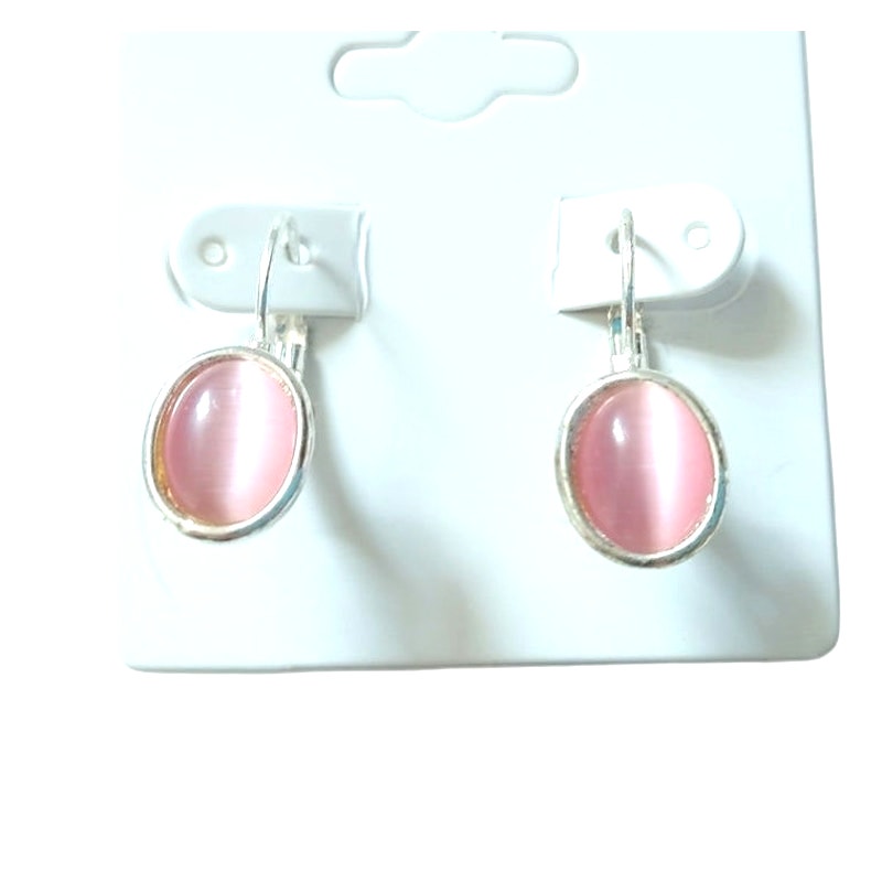 Vintage Pink mother Of Pearl Dangle Earrings Sterling Silver Plated Lever Back