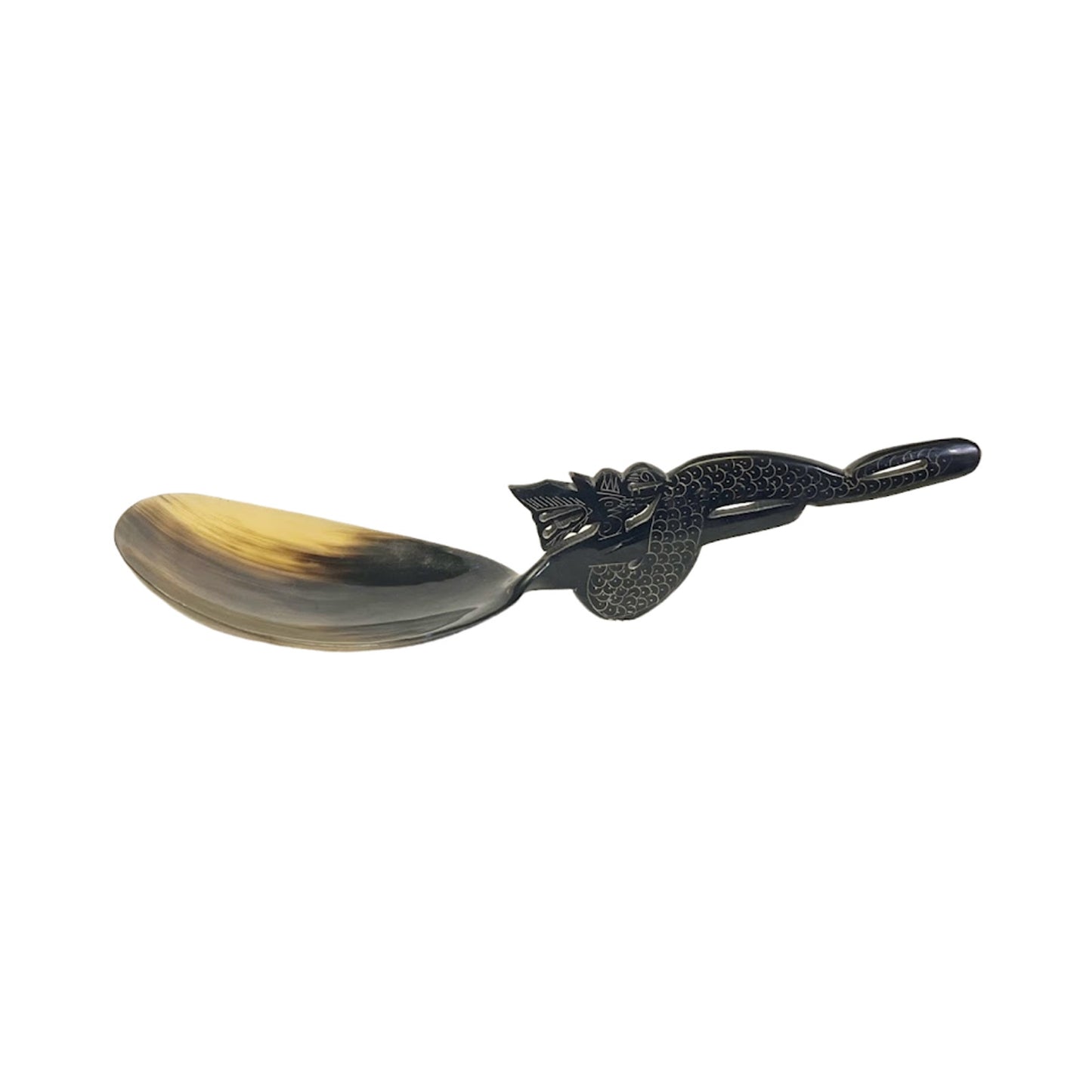 Vintage Carved Chinese Brown Rice Spoon with Dragon Handle 10"
