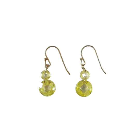 Faceted Round Cut Lime Citrine Amber Earrings Sterling Silver 925 Hook