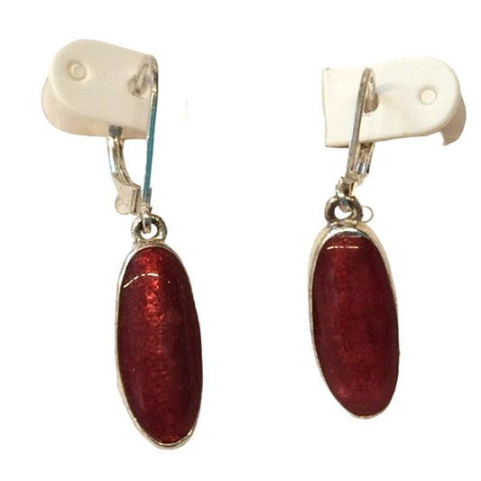 Oval Cut Red Jasper Dangle Drop Earrings Sterling Silver Plated Lever Back