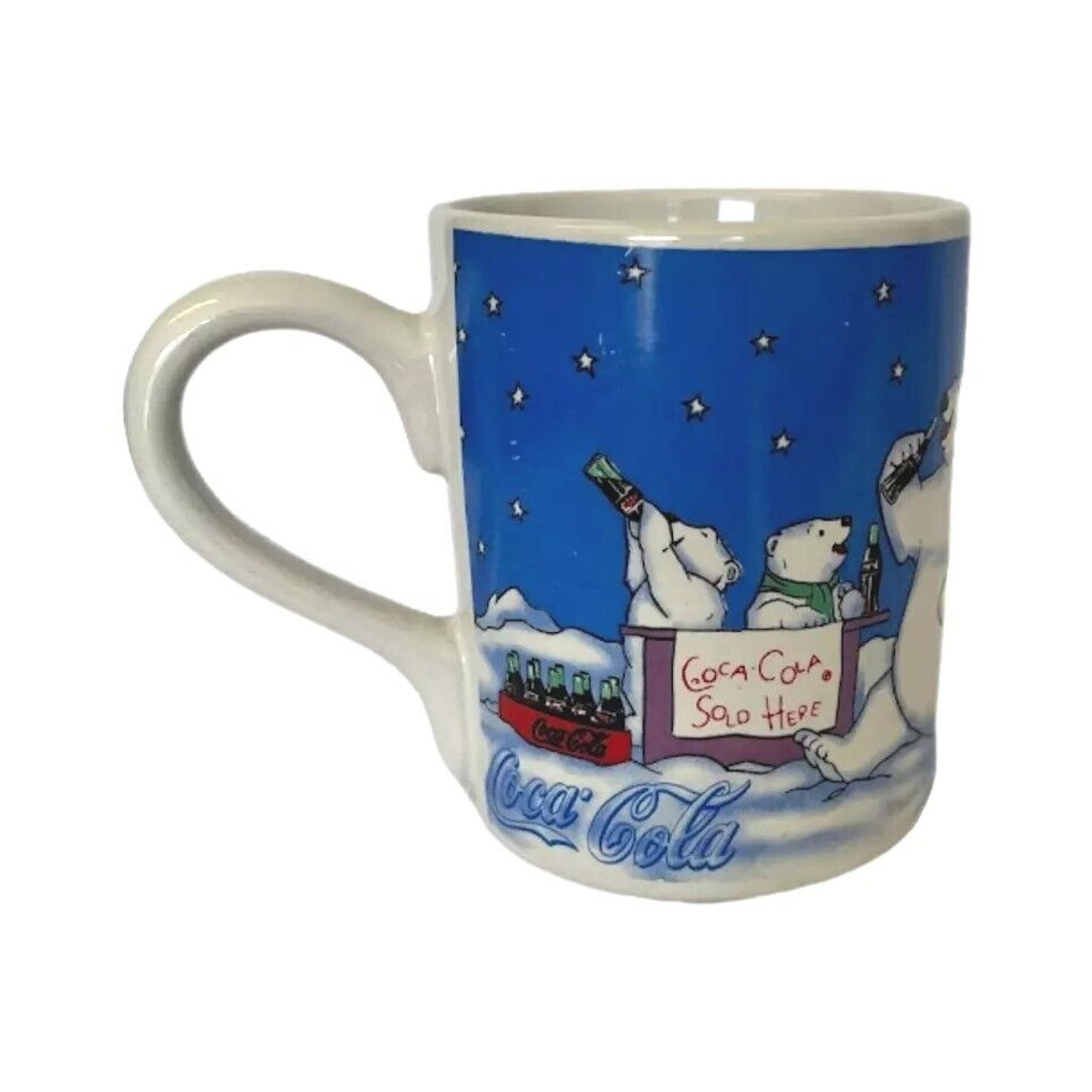 Vintage Gibson Coca Cola Christmas Polar Bears Coffee Cup Mug 10 oz Snow Scene