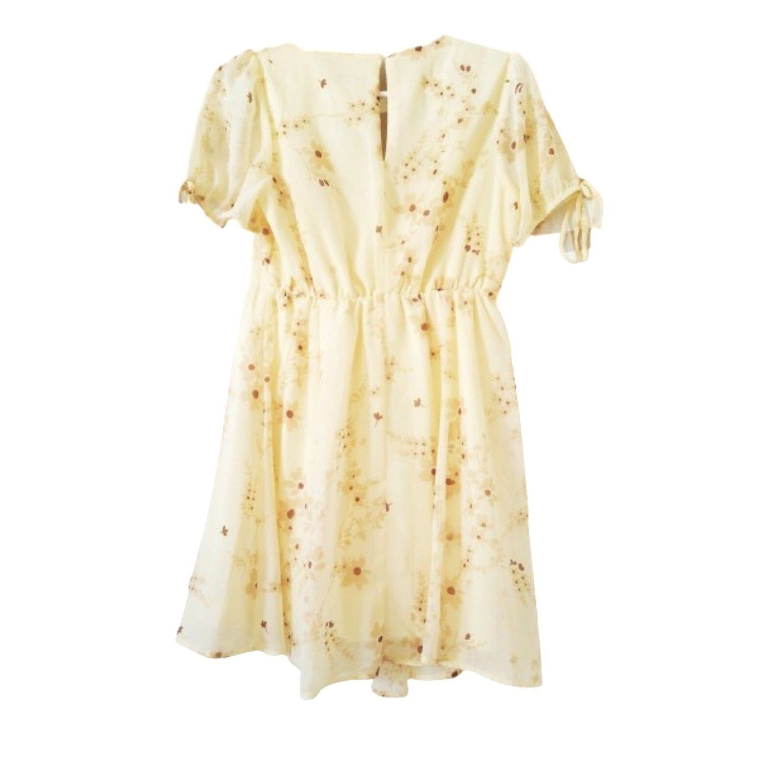 Sweet storm yellow floral mini Dress short puff sleeve M