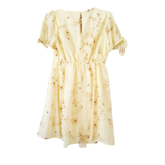 Sweet storm yellow floral mini Dress short puff sleeve M