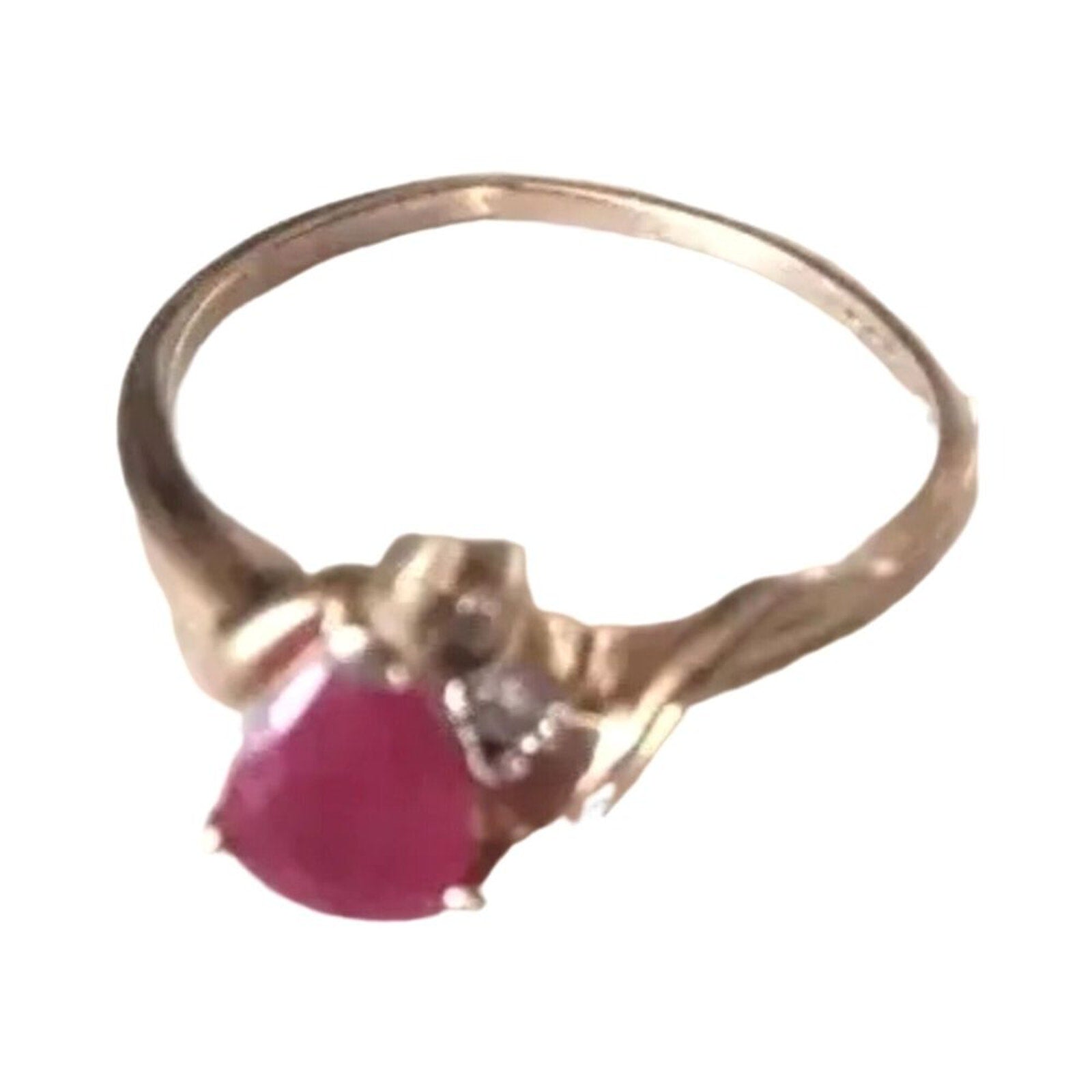 Women's Ring 0.55ctw Pear Cut Red Ruby 05tcw Diamonds 10K Yellow Gold Antique