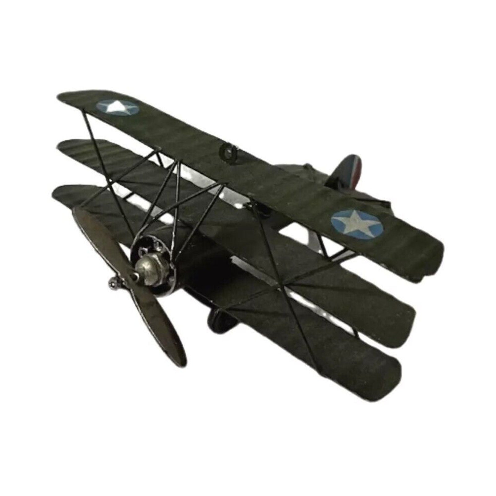 Three Wing Metal Plane Airplane Collector Military Aircraft Decor Model Green