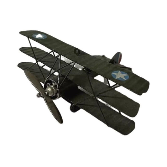 Three Wing Metal Plane Airplane Collector Military Aircraft Decor Model Green