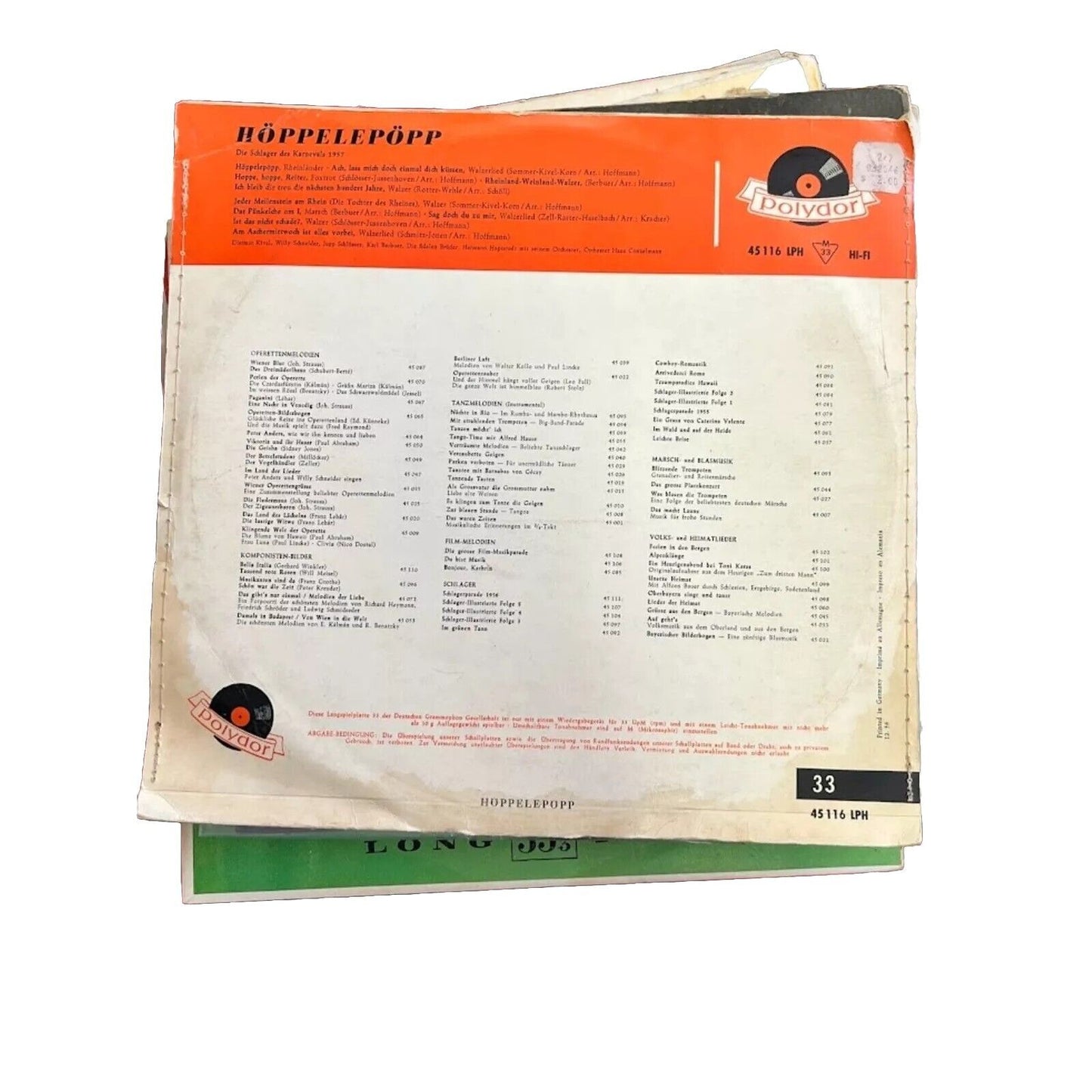 Rare Hoppelepopp-Die Schlager Des Carnevals 45116 LPH Polydor 10"Vinyl Lp Record