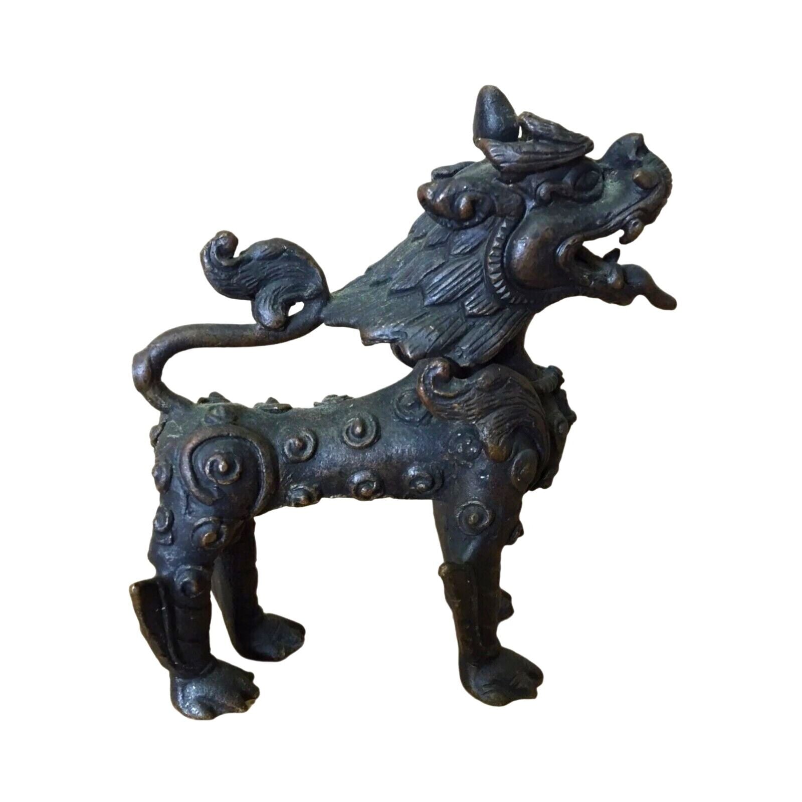 Antique Tibetan Kylie Foo Dog Bronze Art Sculpture Figurine Temple Guardian