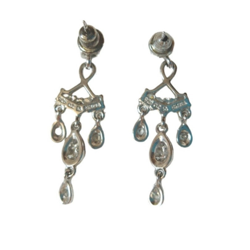 Round Cut Cubic Zirconia Chandelier Dangle Earrings Sterling Silver 925 Post