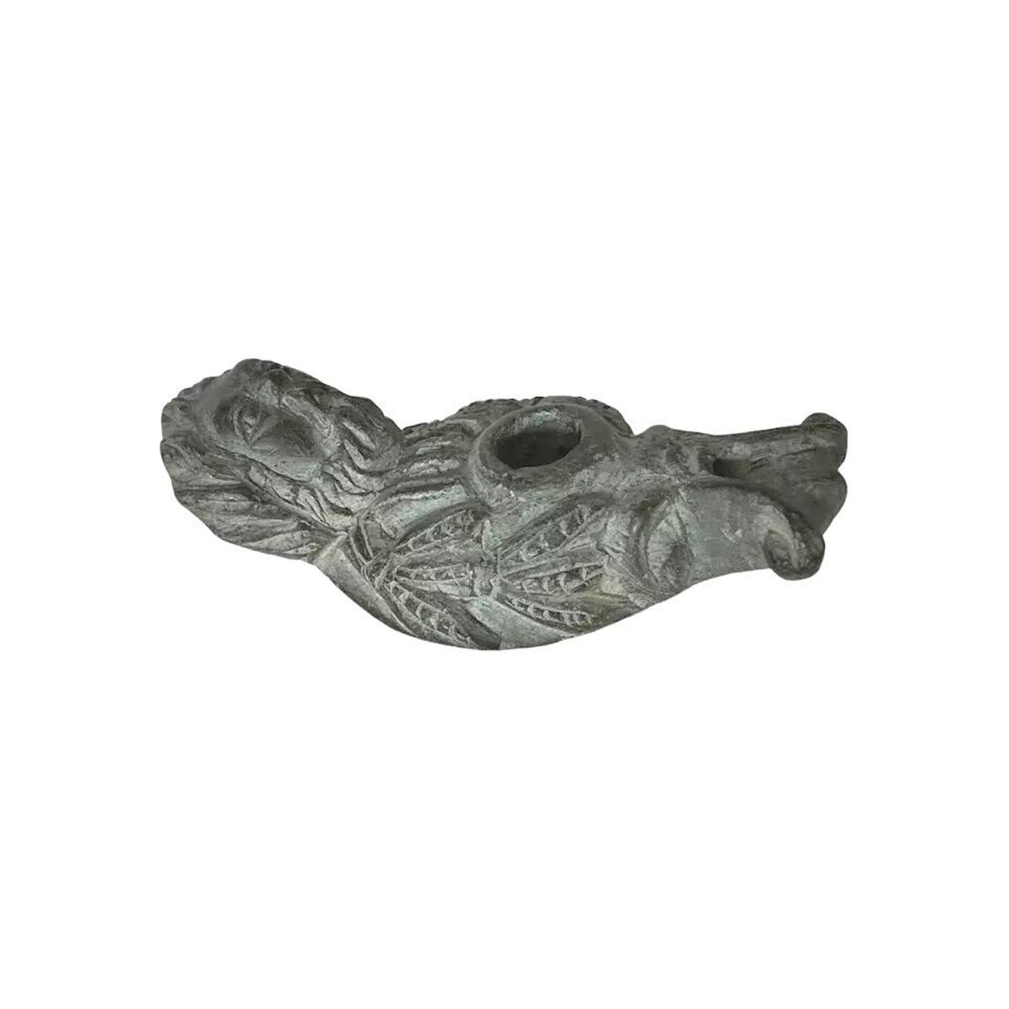 Rare Middle Eastern Oil Lamp Carved Figural Face Black Stone circa 200AD