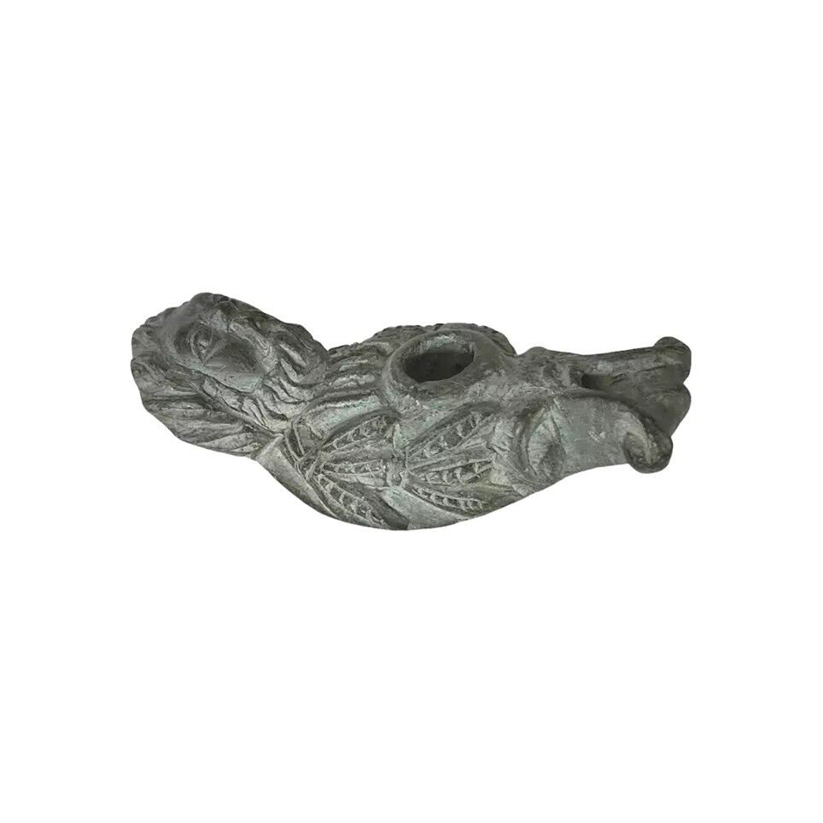 Rare Middle Eastern Oil Lamp Carved Figural Face Black Stone circa 200AD