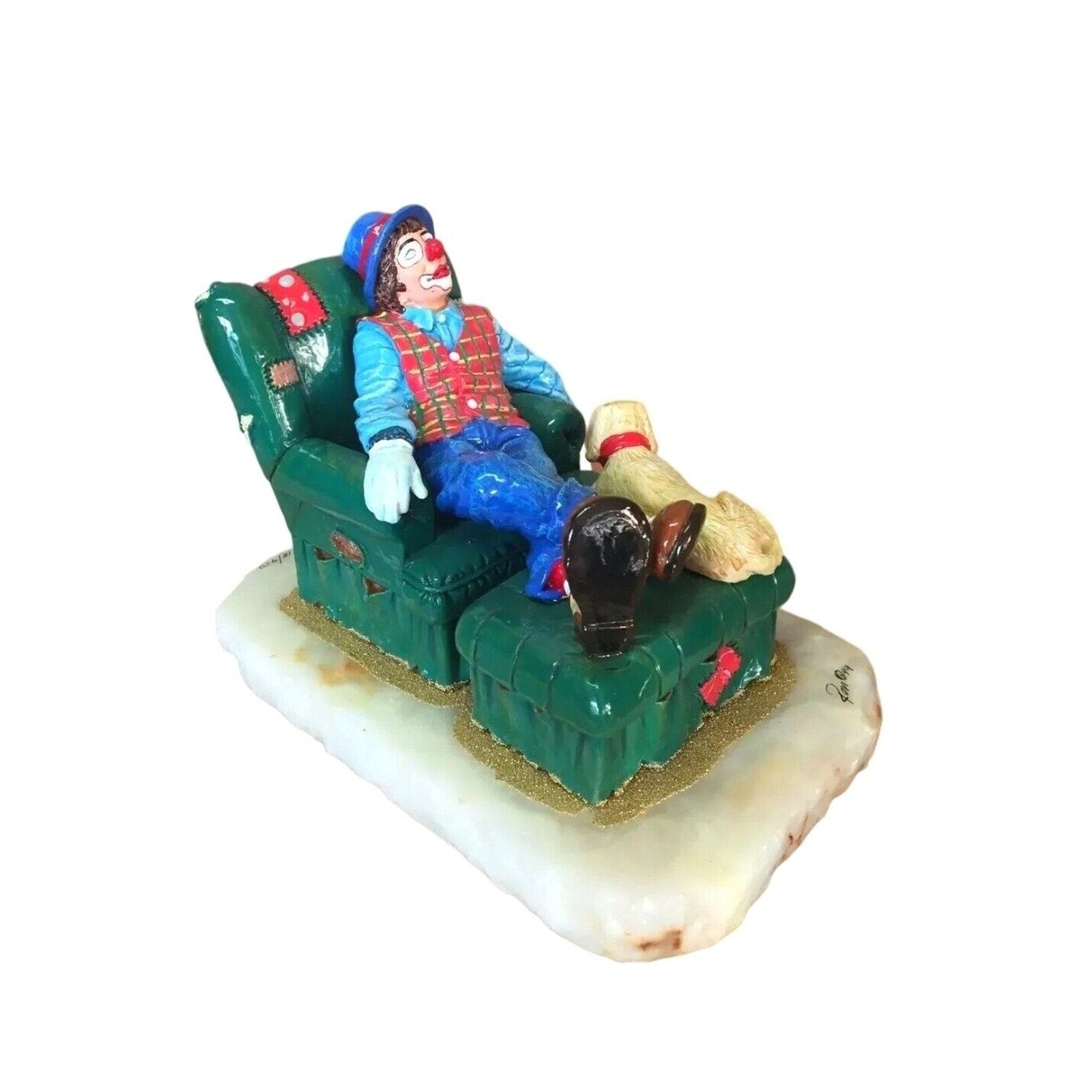 Ron Lee 'Dreaming' Clown Figurine Sculpture – Enamel Bronze with Green Chair '99