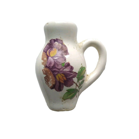 Vintage Miniature Dollhouse Porcelain Pitcher Floral Design White