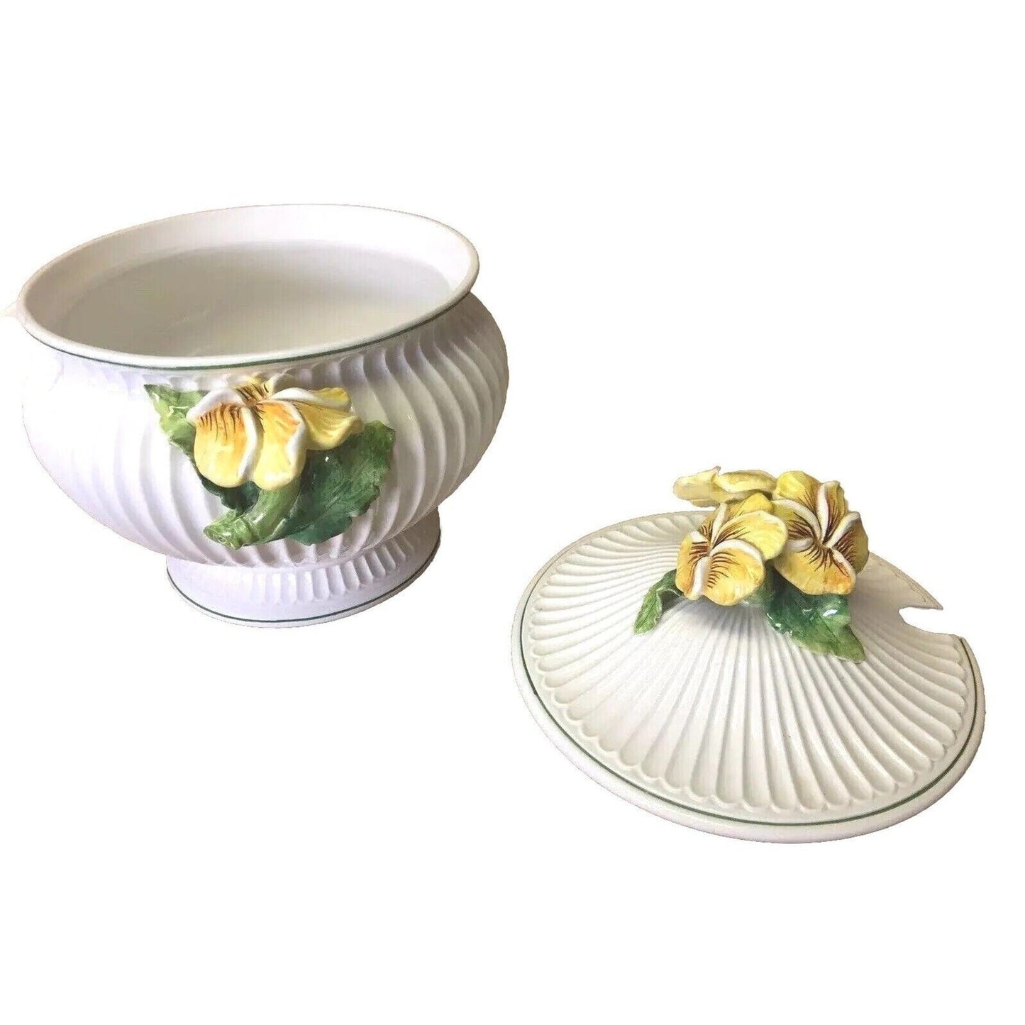 Antique Majolica White Glazed Porcelain Italy Soup Bowl With Spoon