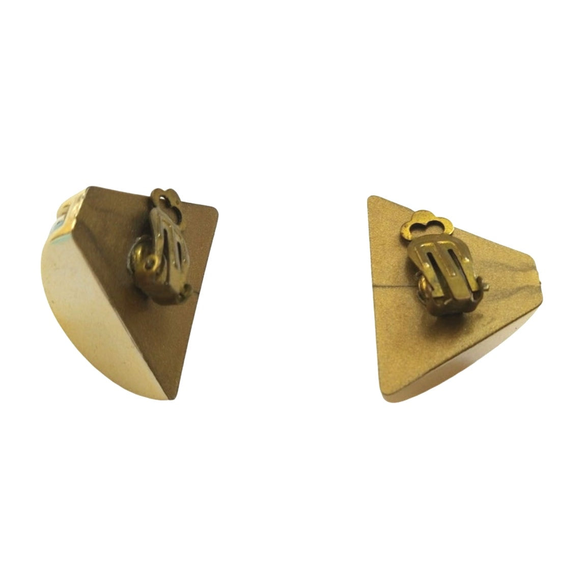 Vintage Triangle Stud Earrings Silver & Yellow Gold Plated 2 Tone Clip On