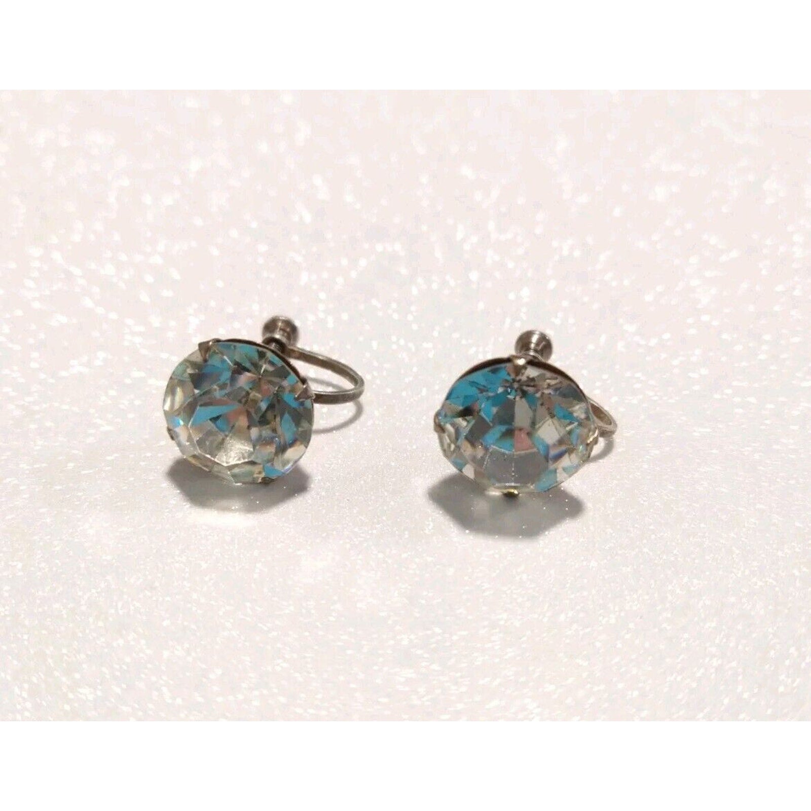 Vintage Sterling Silver 925 Crystal Screw Back Stud Earrings 14K Rose Gold
