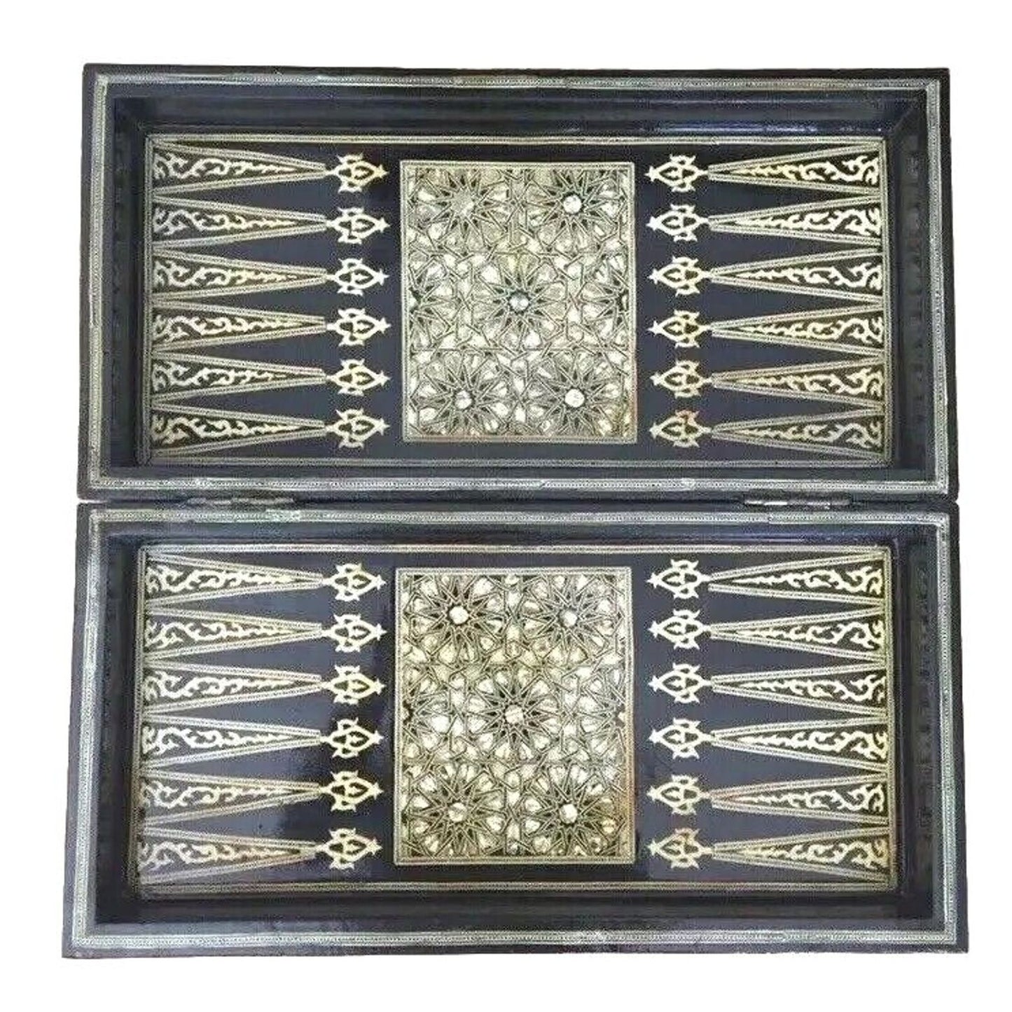 Vintage Black Beige Abalone Mother Of Pearl Inlayed Backgammon Chessboard