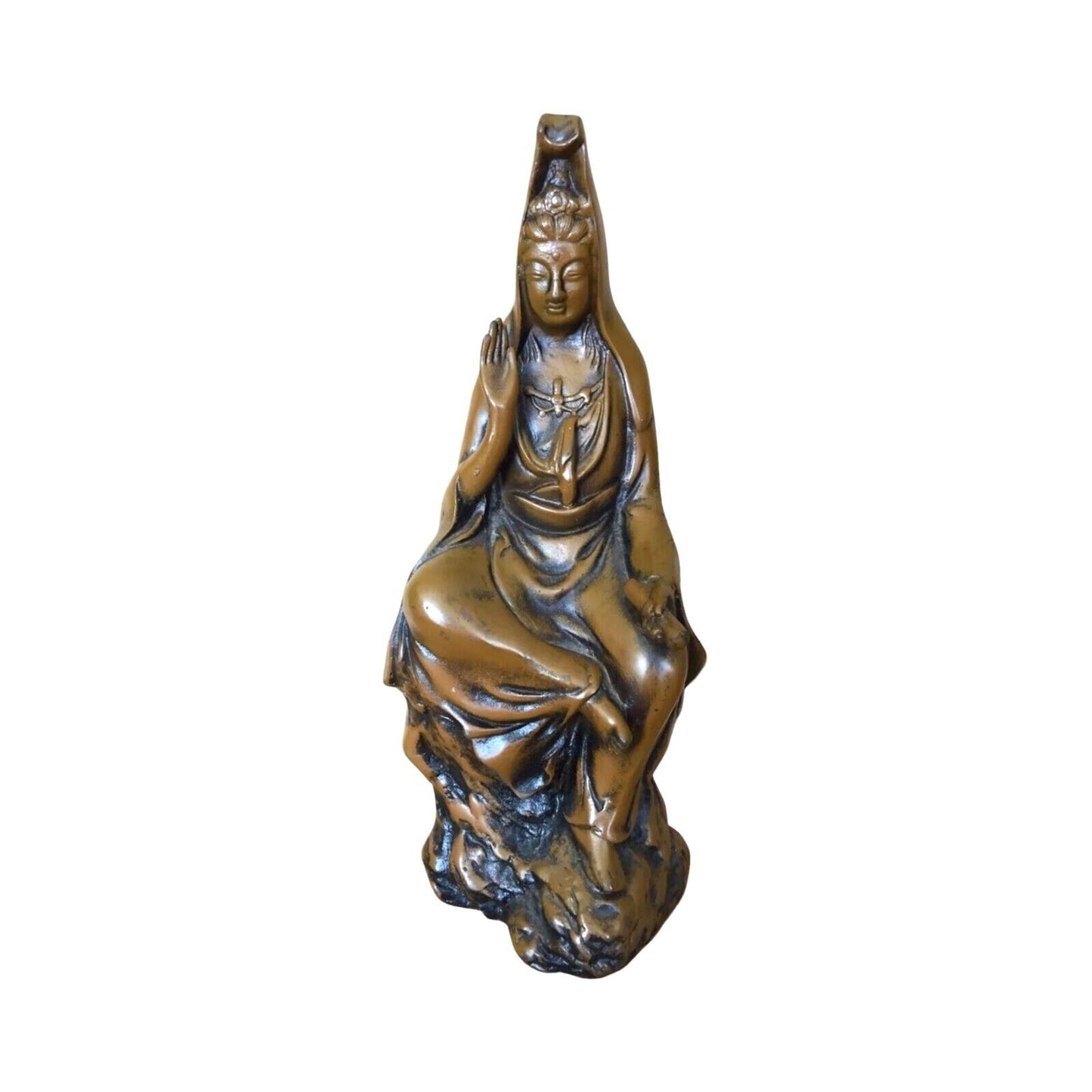 Antique Tibetan Quan Yin Female Buddha Sculpture Bodisathva Enamel On Cast Iron