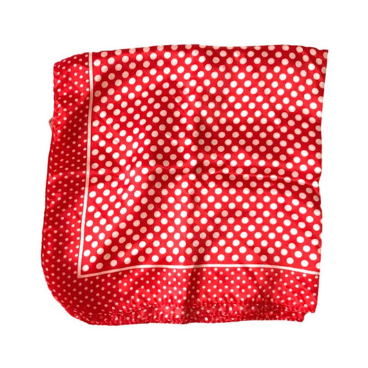 Women`s Small Square Scarf Bandana Red White Polka Dot Headwear Neck Scarf