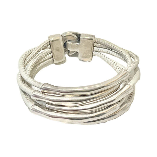 Uno De 50 Bracelet White Leather Silver NWOT Unisex Men Women