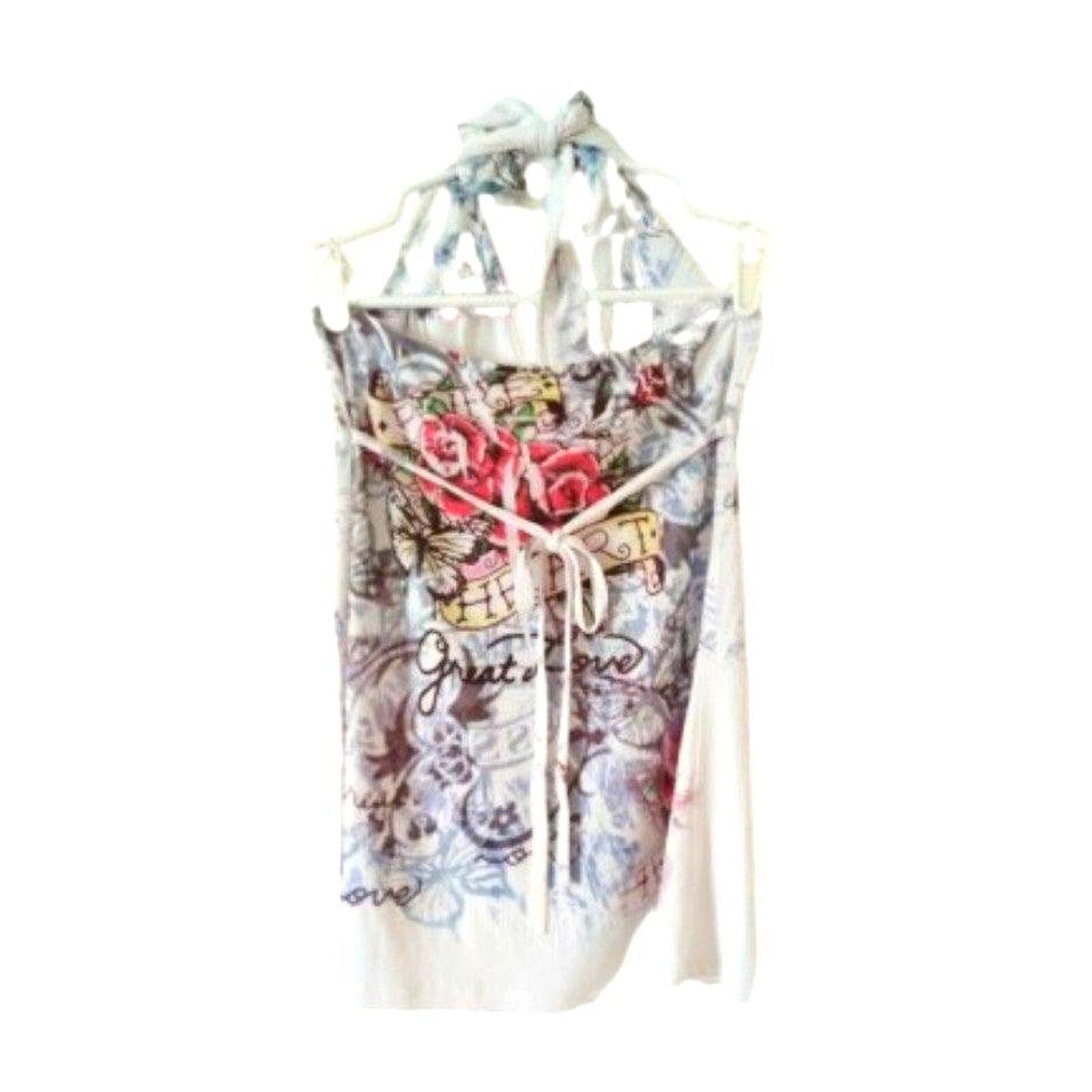 O'lala White Rose and Butterfly Backless Women's T-Shirt Tank Top (Size L) Large