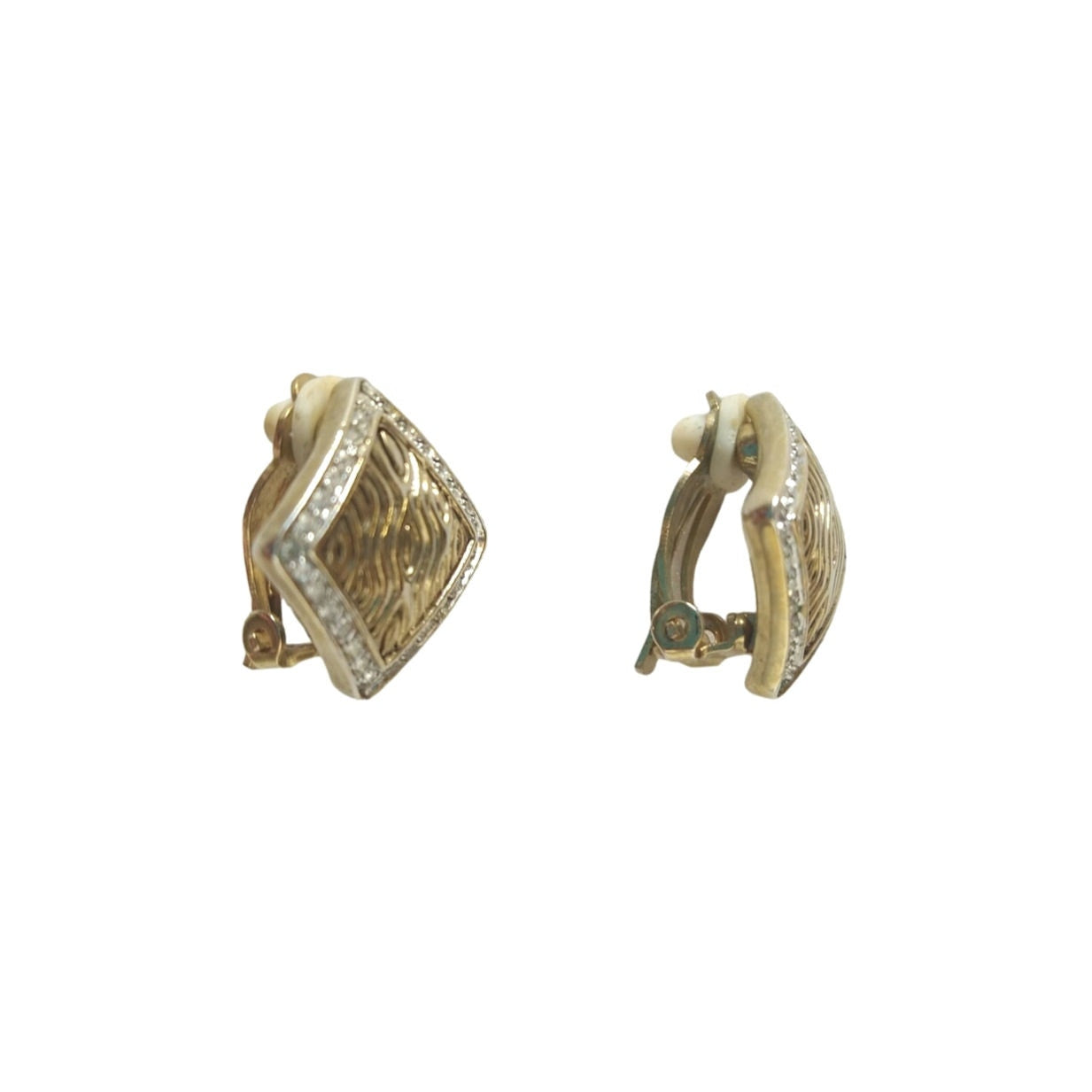 Vintage Women's Earrings Gold Plated Rhinestones Square Clip On Estate Jewelry
