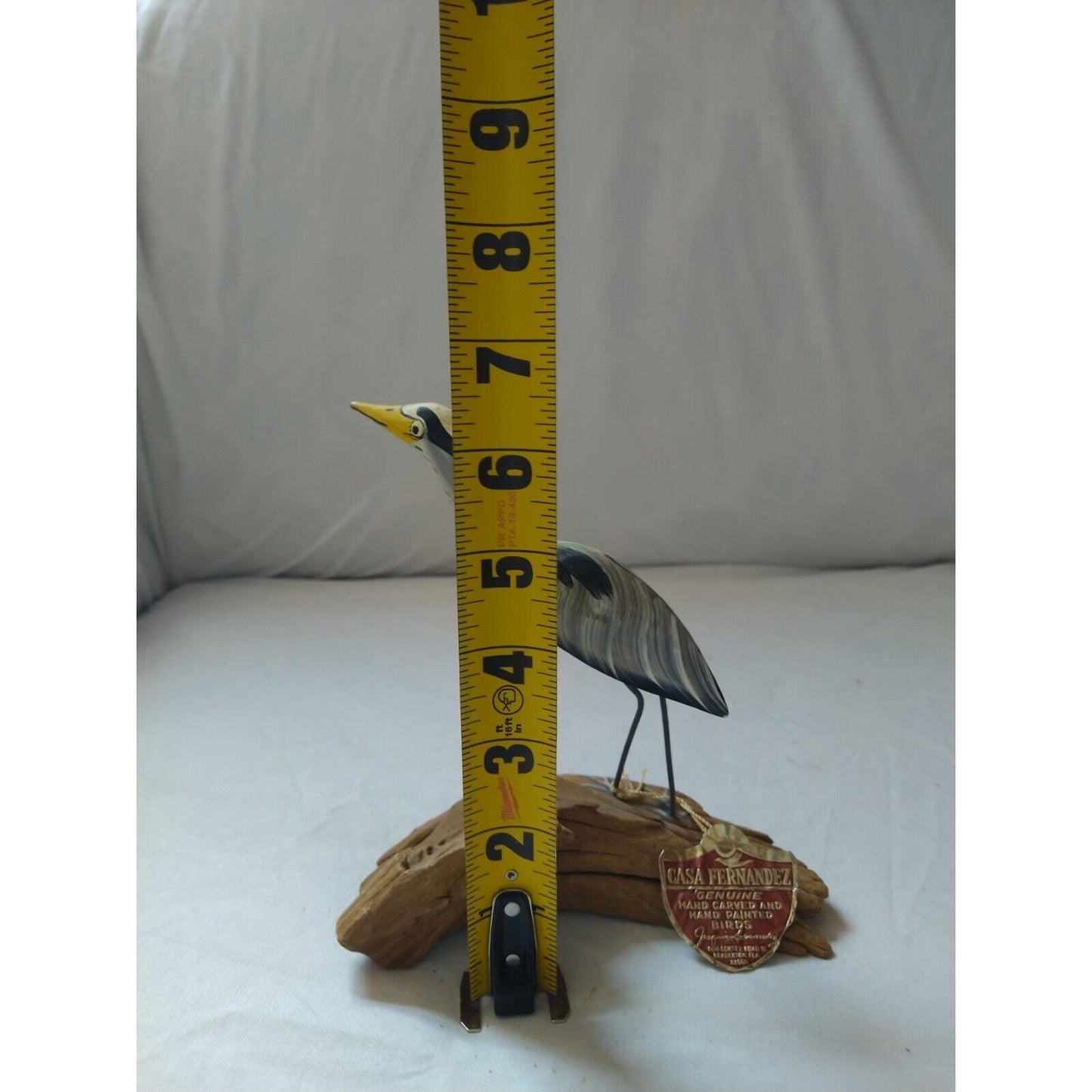 Casa Fernandez Gray Bird Figurine Hand Carved Hand Painted Stands On Drift Wood