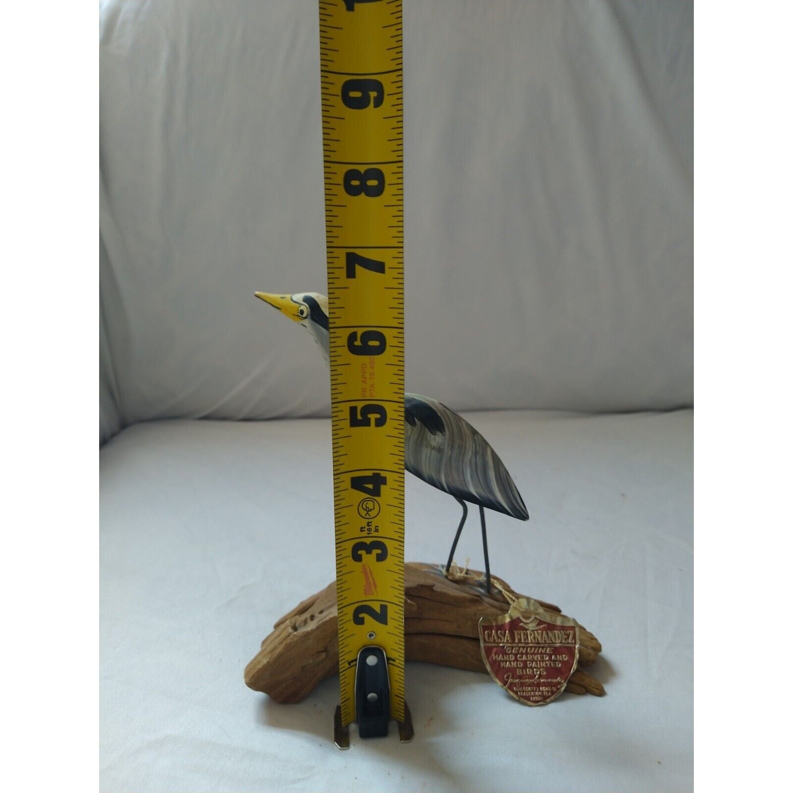 Casa Fernandez Gray Bird Figurine Hand Carved Hand Painted Stands On Drift Wood