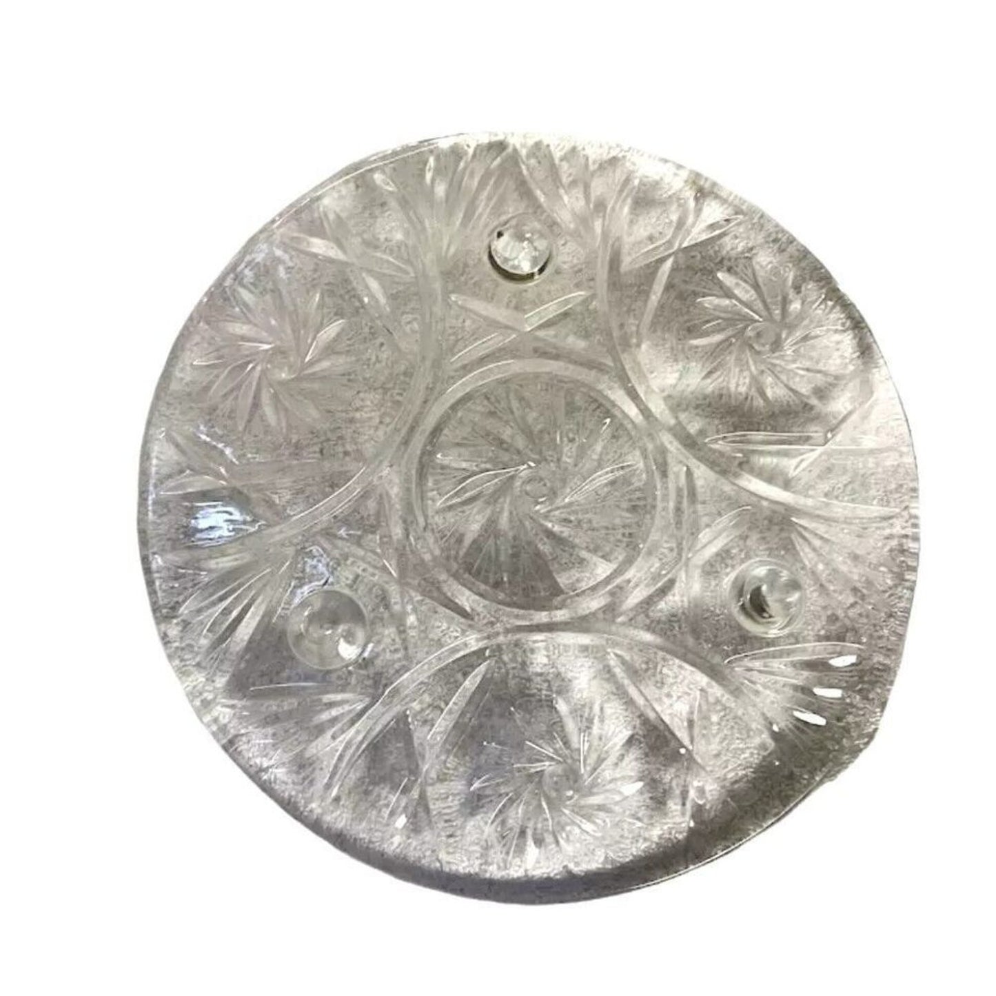 Vintage Bohemian Czech Cut Crystal Round Platter Rimmed Footed Cake Plate 11”