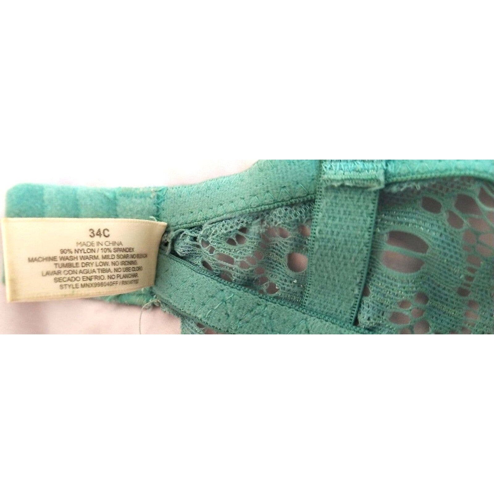 Hush intimates 34C women's push up bra green lace