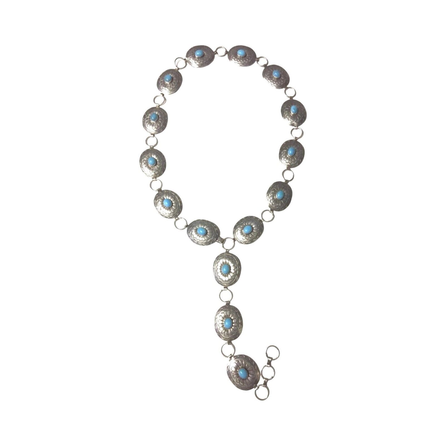 Belt Necklace Vintage Navajo Native Indian Oval Blue Turquoise Sterling Silver