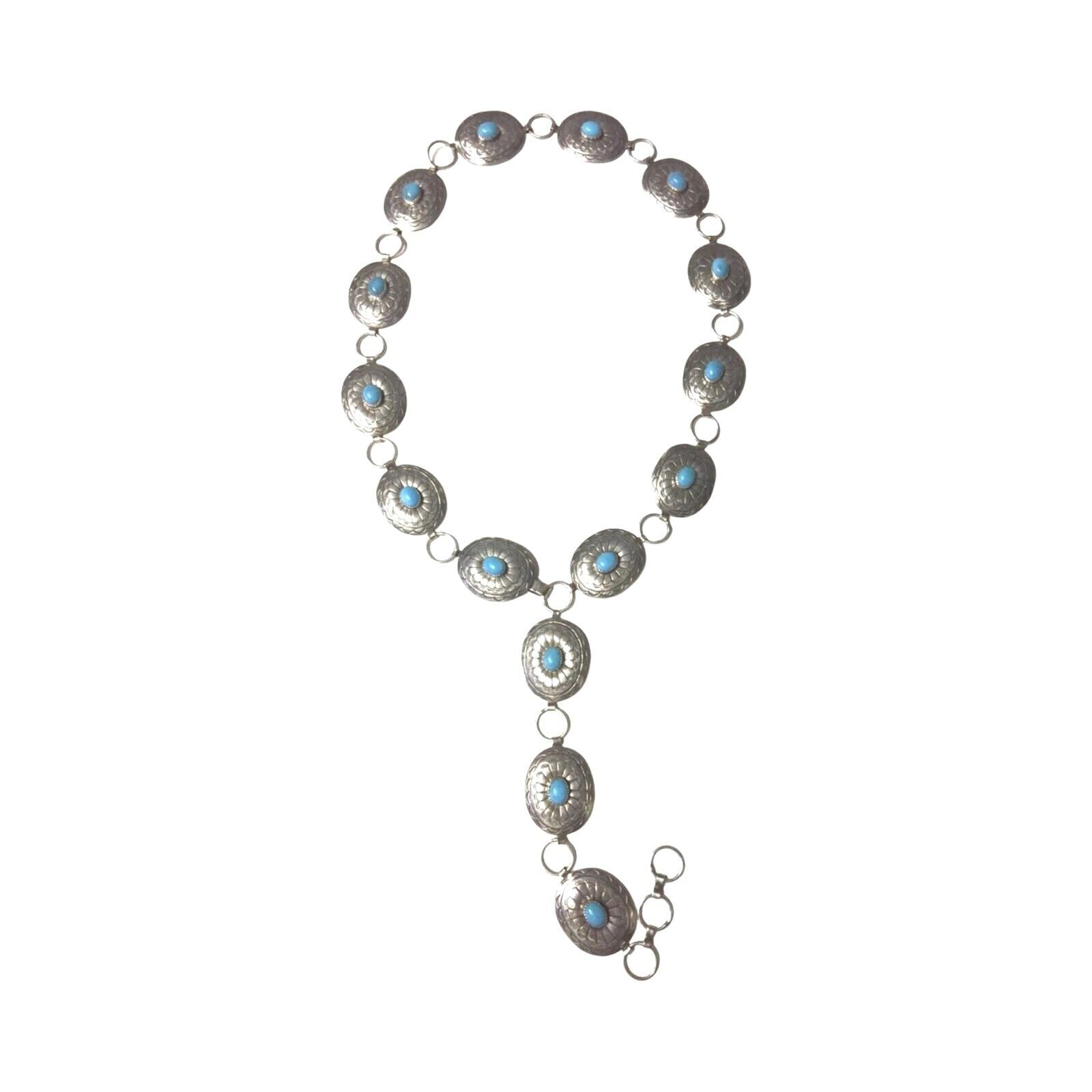 Belt Necklace Vintage Navajo Native Indian Oval Blue Turquoise Sterling Silver